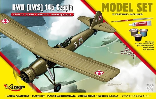 MI/872061--Model do sklejania wiernie odwzorowujący Polski samolot towarzyszący RWD-14 Czapla.Zestaw zawiera: Plastikowy model do sklejania 1:72pięć farb akrylowych klejpędzelek