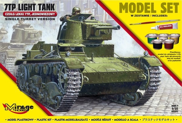 MI/835092--Model do sklejania wiernie odwzorowujący Polski czołg lekki 7TP.Zestaw zawiera: Plastikowy model do sklejania 1:35pięć farb akrylowychklejpędzelek