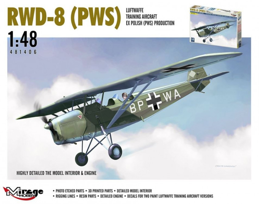 MI/481406--Model do sklejania wiernie odwzorowujący RWD-8 (PWS) Samolot szkoleniowy Luftwaffe z byłej polskiej produkcji (PWS).