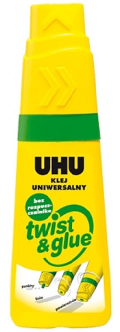 UHU/44600--Silny i czysty klej uniwersalny w poręcznej buteleczce. Aplikator  pozwala na klejenie punktowe, liniowe i powierzchniowe. Klei czysto i trwale; nie marszczy papieru. Zmywalne w temperaturze 60°C.