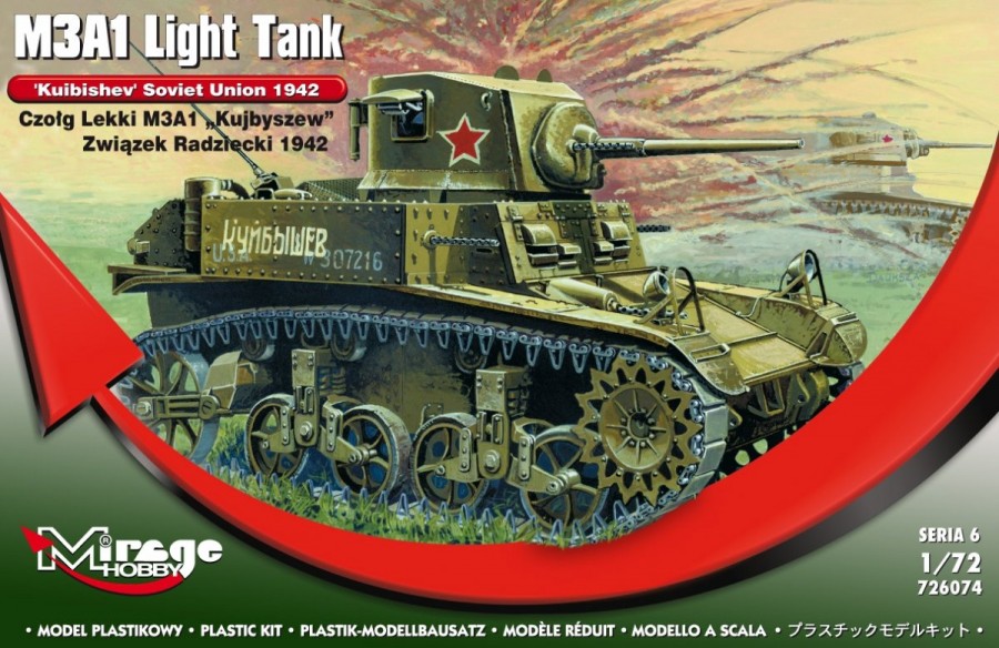 MI/726074--Model do sklejania wiernie odwzorowujący M3A1 Light Tank 'KUIBISHEV'.Przez długie lata Amerykanie nie przykładali zbyt wielkiej wagi do rozwoju swojej broni pancernej. W latach 20. XX wieku zbudowali kilka lekkich czołgów wsparcia piechoty,