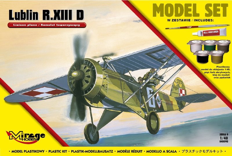 MI/848093--Model do sklejania wiernie odwzorowujący  LUBLIN R.XIII D (Polski Samolot Towarzyszący).Zestaw zawiera: Plastikowy model do sklejania 1:48pięć farb akrylowych klejpędzelek
