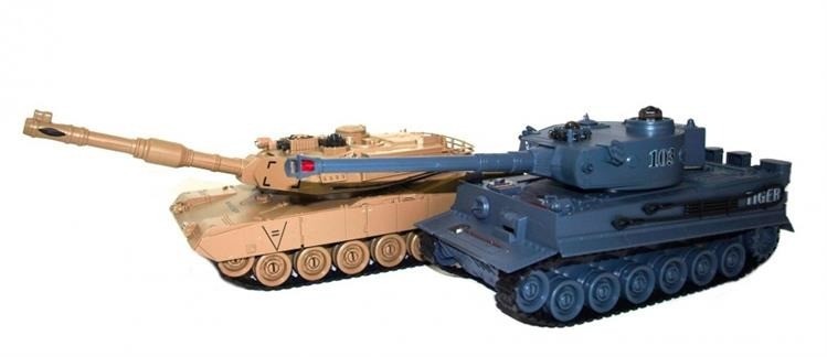 ZG/99823--Zestaw wzajemnie walczących czołgów M1A2 Abrams v2 i German Tiger v2 2.4GHz. Niesamowity zestaw dwóch walczących czołgów, który zajmie nie tylko dzieci ale także dorosłych na kilka godzin i zagwarantuje świetną zabawę! Od teraz masz możliwość zasiąść