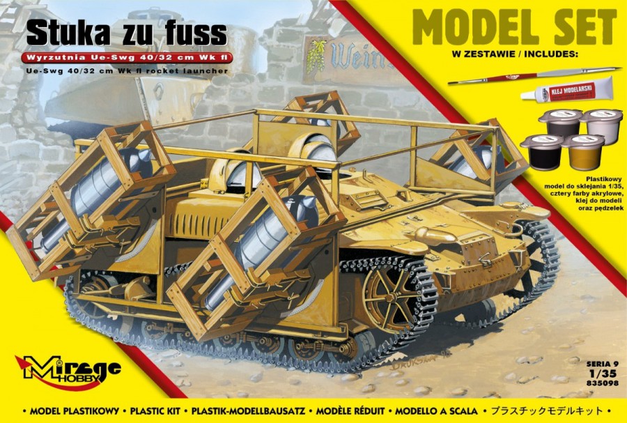MI/835098--Model do sklejania wiernie odwzorowujący 'STUKA zu FUSS' wyrzutnia UE-sWG 40/32cm Wk Fl.Zestaw zawiera: Plastikowy model do sklejania 1:35cztery farby akrylowe klejpędzelek