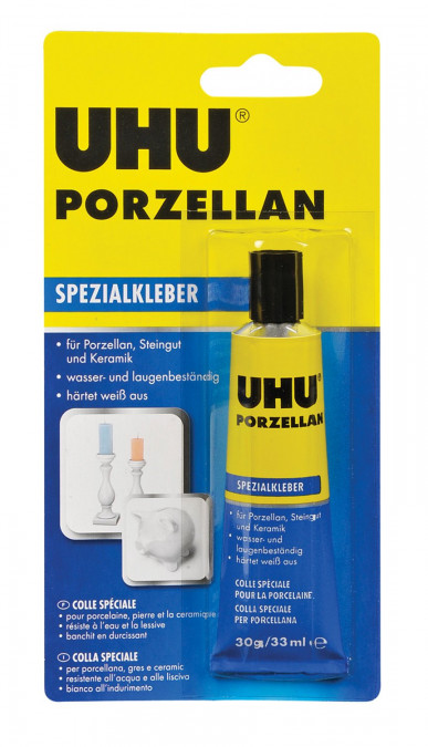 UHU/46800--Klej do porcelany renomowanej niemieckiej firmy Stanger. Klei białą porcelanę na zasadzie trwałej spoiny porcelanowej. Opakowanie 30g.