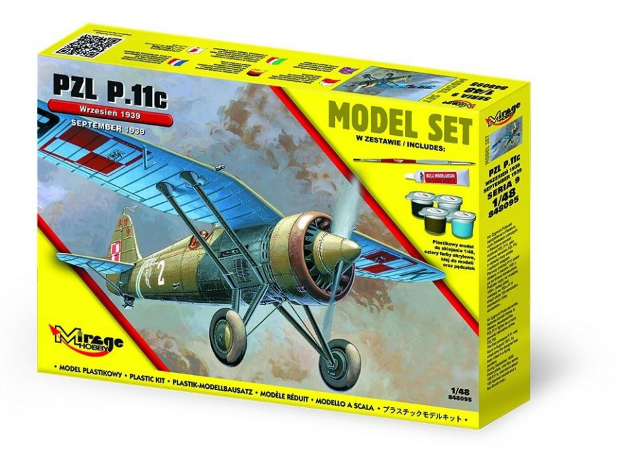 MI/848095--Model do sklejania wiernie odwzorowujący  PZL.11c Wrzesień 1939.Zestaw zawiera: Plastikowy model do sklejania 1:48cztery farby akrylowe klejpędzelek