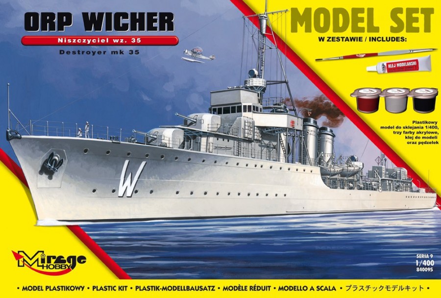 MI/840095--Model do sklejania wiernie odwzorowujący ORP 'WICHER' ? wz.35 [Polski Niszczyciel II WŚ].Zestaw zawiera: Plastikowy model do sklejania 1:400trzy farby akrylowe klejpędzelek