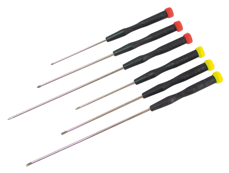 10201--Specyfikacja:Długie cienkie groty z r&amp;oacute;wnoległą końc&amp;oacute;wką zapewniają dostęp do schowanych śrubWkrętaki płaskie 2.5x75, 3x100, 3x150Wkrętaki krzyżowe (PH) 0x75, 0x100, 0x150Ilość w zestawie: 6 szt.
