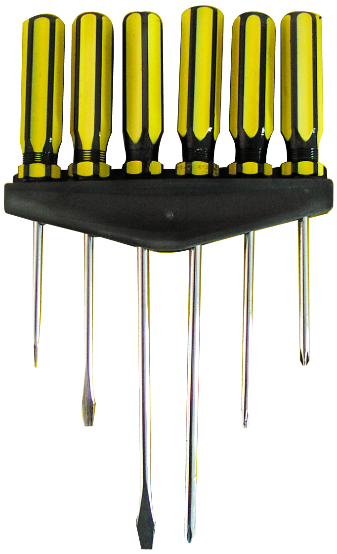 10202--10202 Wkrętaki z p&amp;oacute;łką 6 element&amp;oacute;wWkrętaki dostarczane z p&amp;oacute;łką do zamocowania na ścianie.Skład zestawu:wkrętaki płaskie 3.5x75, 4x100, 5x150krętaki krzyżowe (PH) 1x75, 1x100, 2x150Ilość: 6 szt.