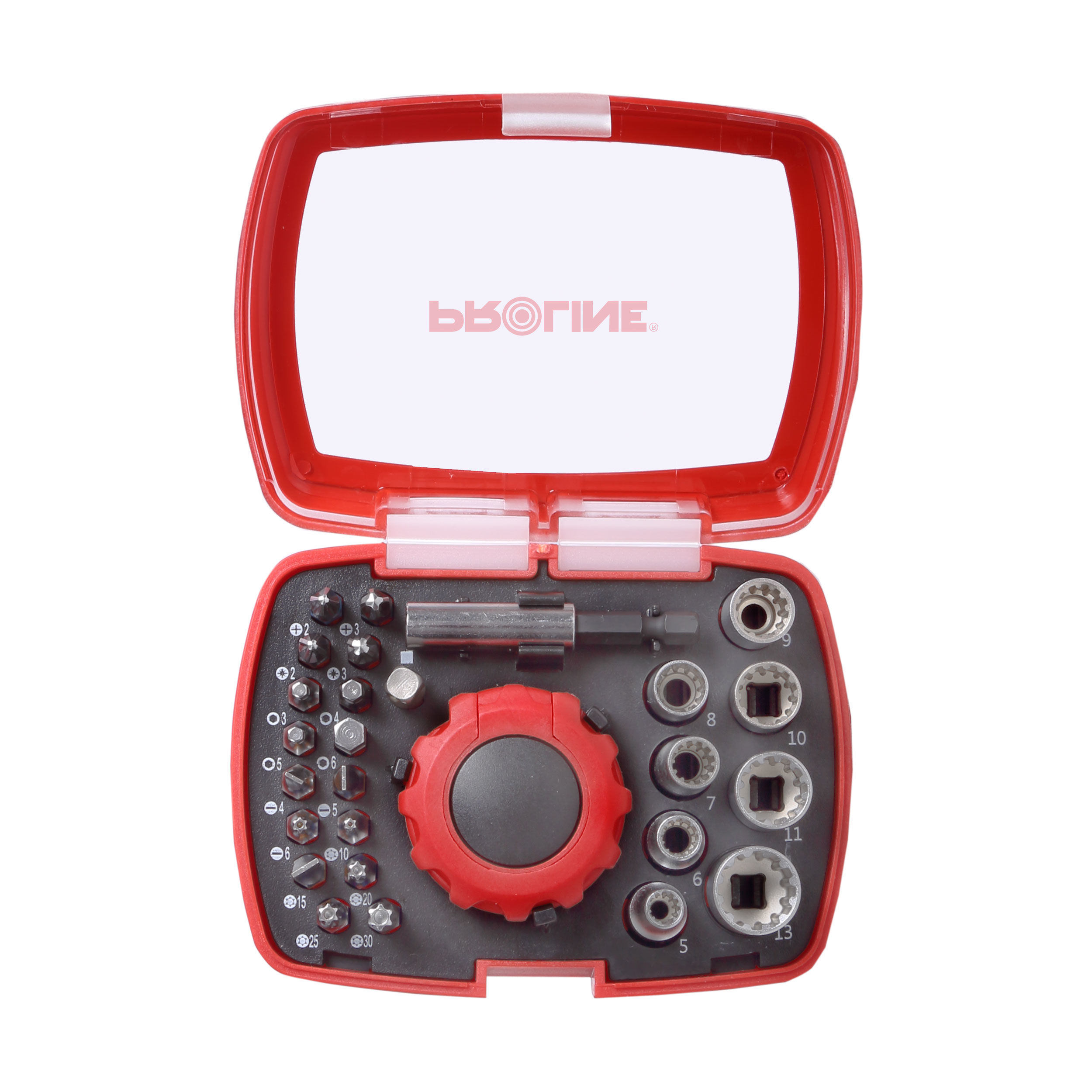 10702--Zestaw końcówek i nasadek z grzech. i uchwyt.,27szt. proline