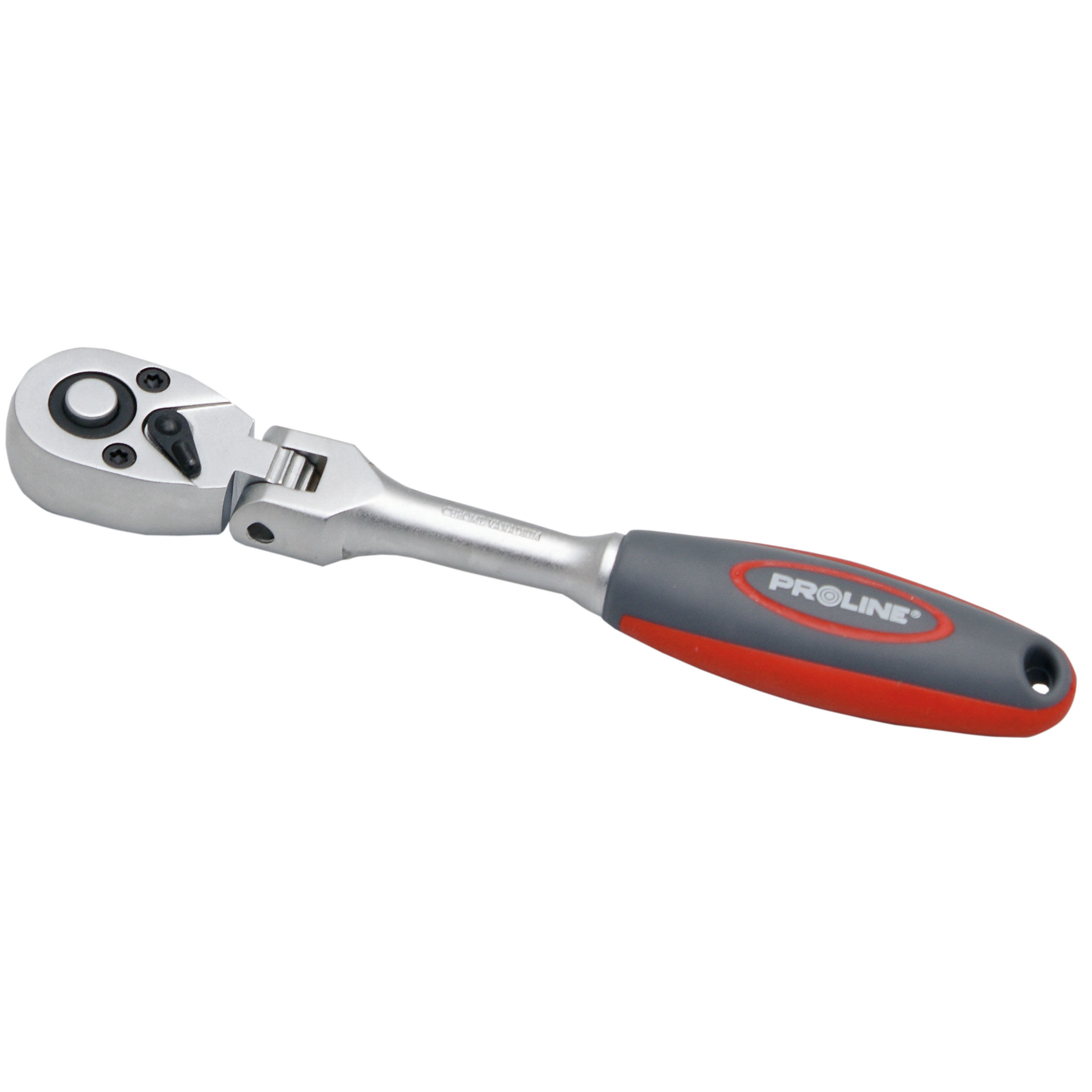 18580--18580 Grzechotka 1/2 cala 285 mm, z ruchomą głowicą, ProlineGrzechotka 1/2" z ruchomą głowicą, 285mm Proline 18580Ratchet Wrench, RatschePrzełącznik klawiszowy.72 precyzyjne zęby.Rękojeść z nasadką z dwuskładnikowego tworzywa z wtopionymi elemen