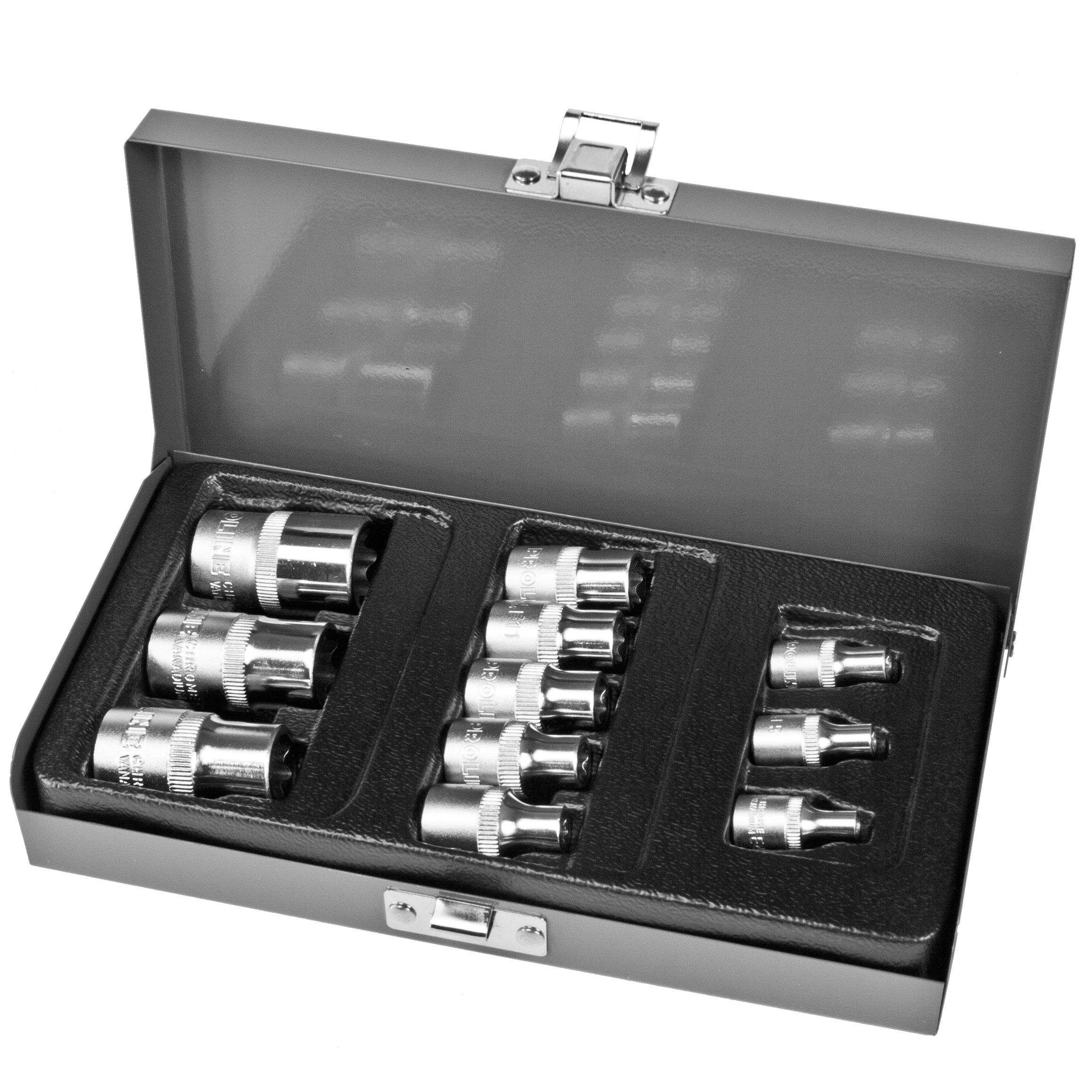 18711--Specyfikacja:Wyselekcjonowana grupa PROLINE TOOLS przeznaczona do profesjonalnego użytkuWłaściwości wytrzymałościowe zestawu kluczy torx (antytorks) wyższe od wymagań normy DIN 3124 i PN-ISO 1711Klucze antytorx wykonano ze stali chromowo-wanadowaChro