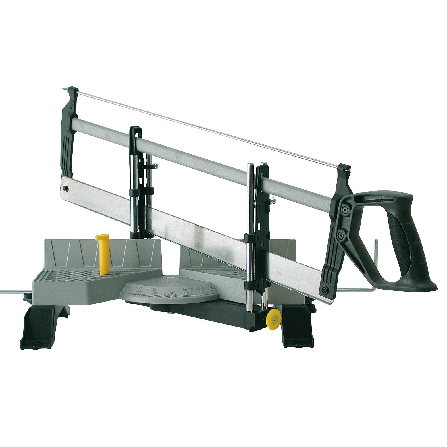 208001--Cechy produktu:Trwała, mocna konstrukcjaHartowane, wymienne ostrze o uniwersalnym uzębieniuŚruba naciągu ułatwiająca zmianę ostrza i precyzję cięciaDostarczana z piłą na prowadnicachŁatwe ustawienie żądanego kąta: 30&amp;deg;, 45&amp;deg;, 60