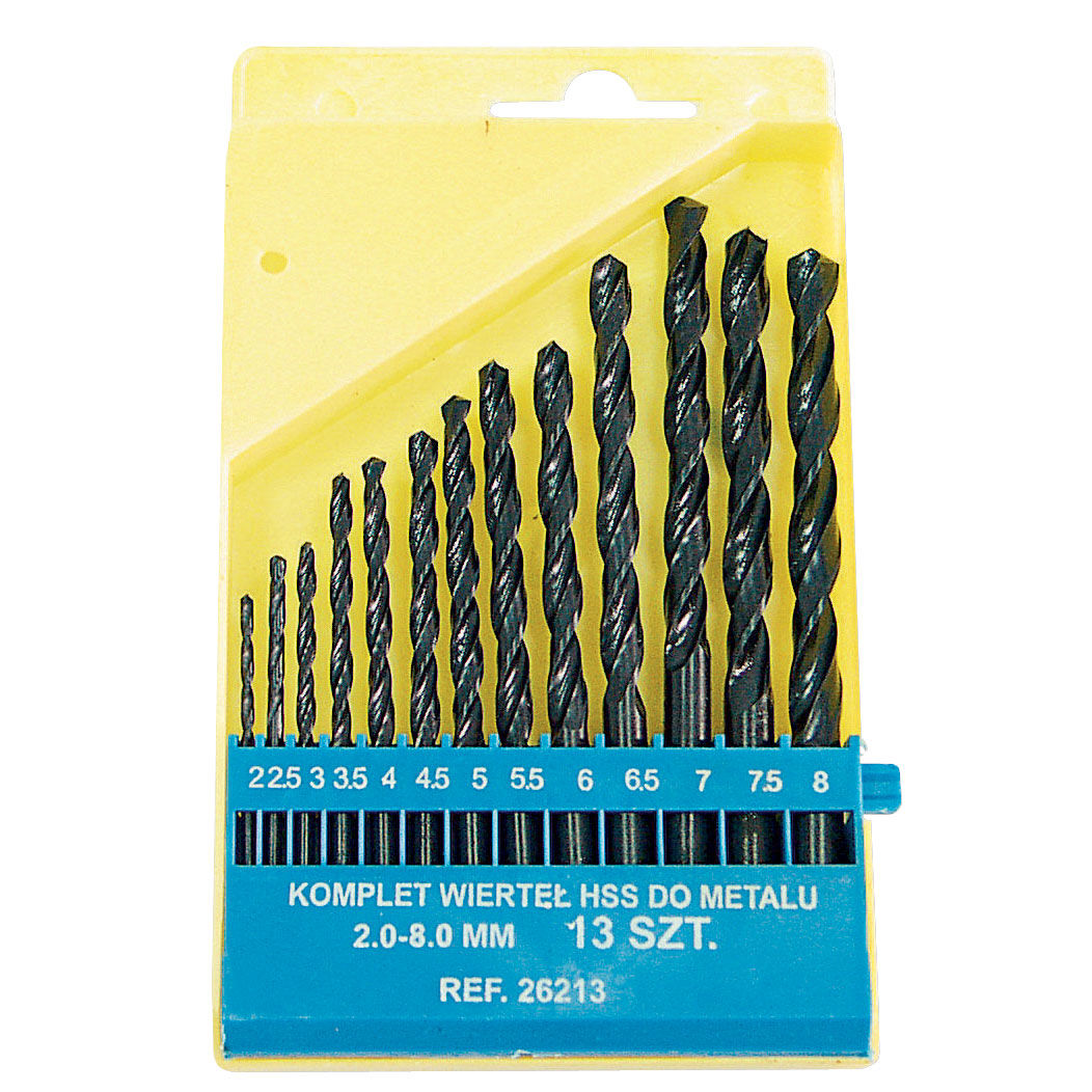 26213--Wiertła do metalu kpl.13 szt. (2,0-8,0mm) pudełko plastikowe