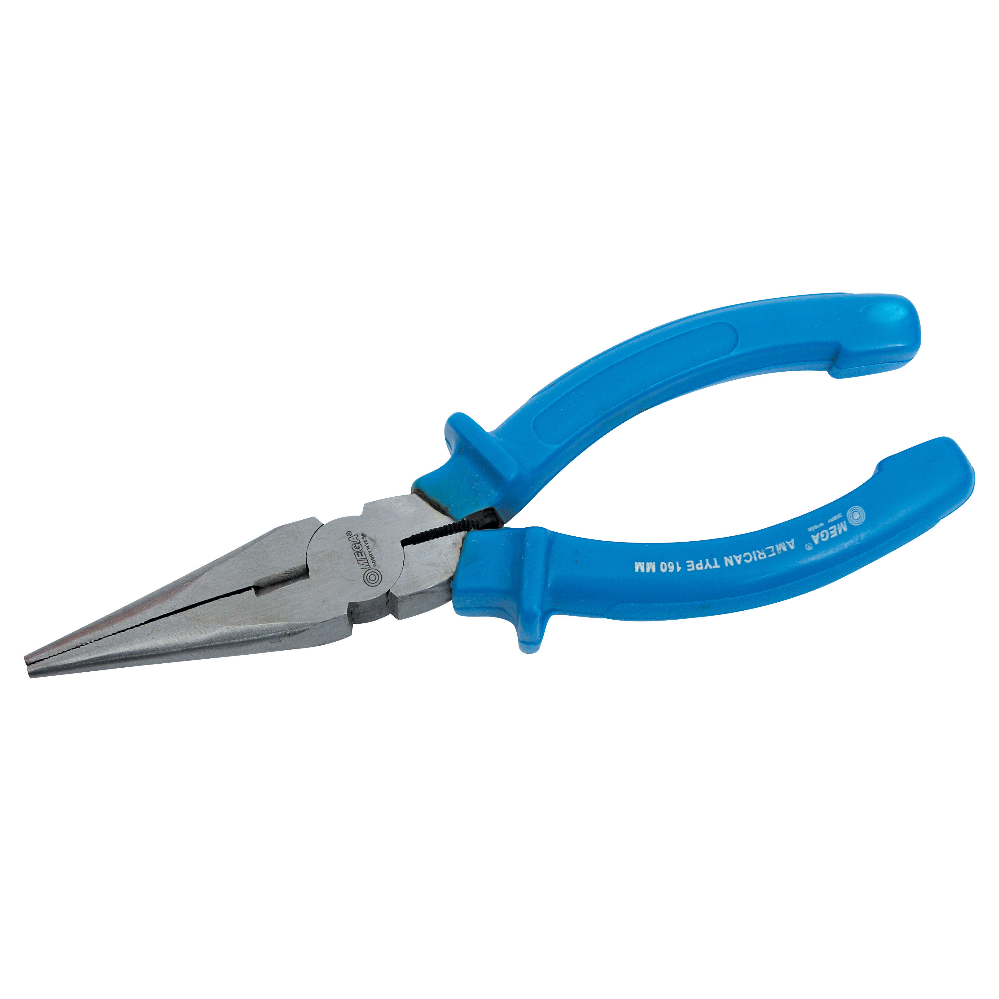28681--28681 Szczypce p&amp;oacute;łokrągłe 160mm, MegaDane techniczne:Marka: MegaKolor: niebieskiRozmiar: 160 mm