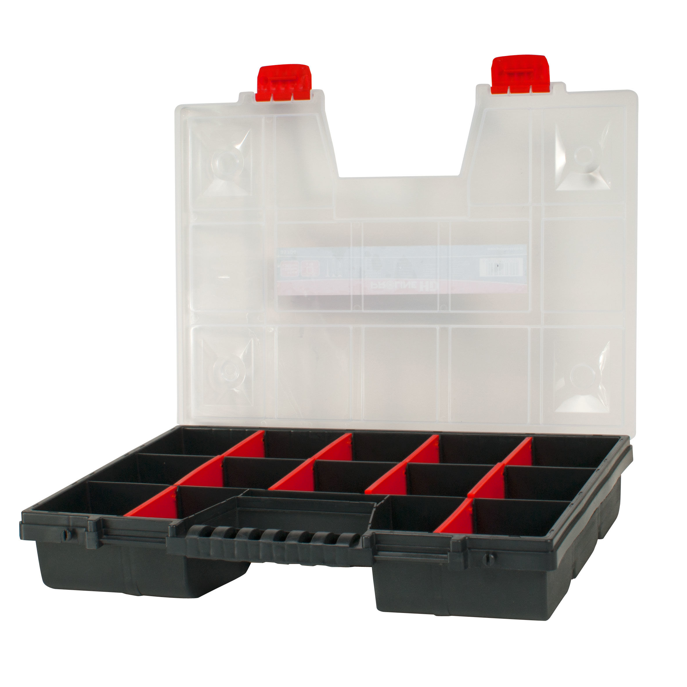 35710--35710 Organizer 49 z rączką 18 przegr&amp;oacute;dek, 65x390x490 mm, ProlineHDPojemnik idealny do przechowywania drobnych przedmiot&amp;oacute;w typu śrubki, nakrętki, podkładki, wkręty, kołki itp.Organizer z 18-oma przezroczystymi przegr&