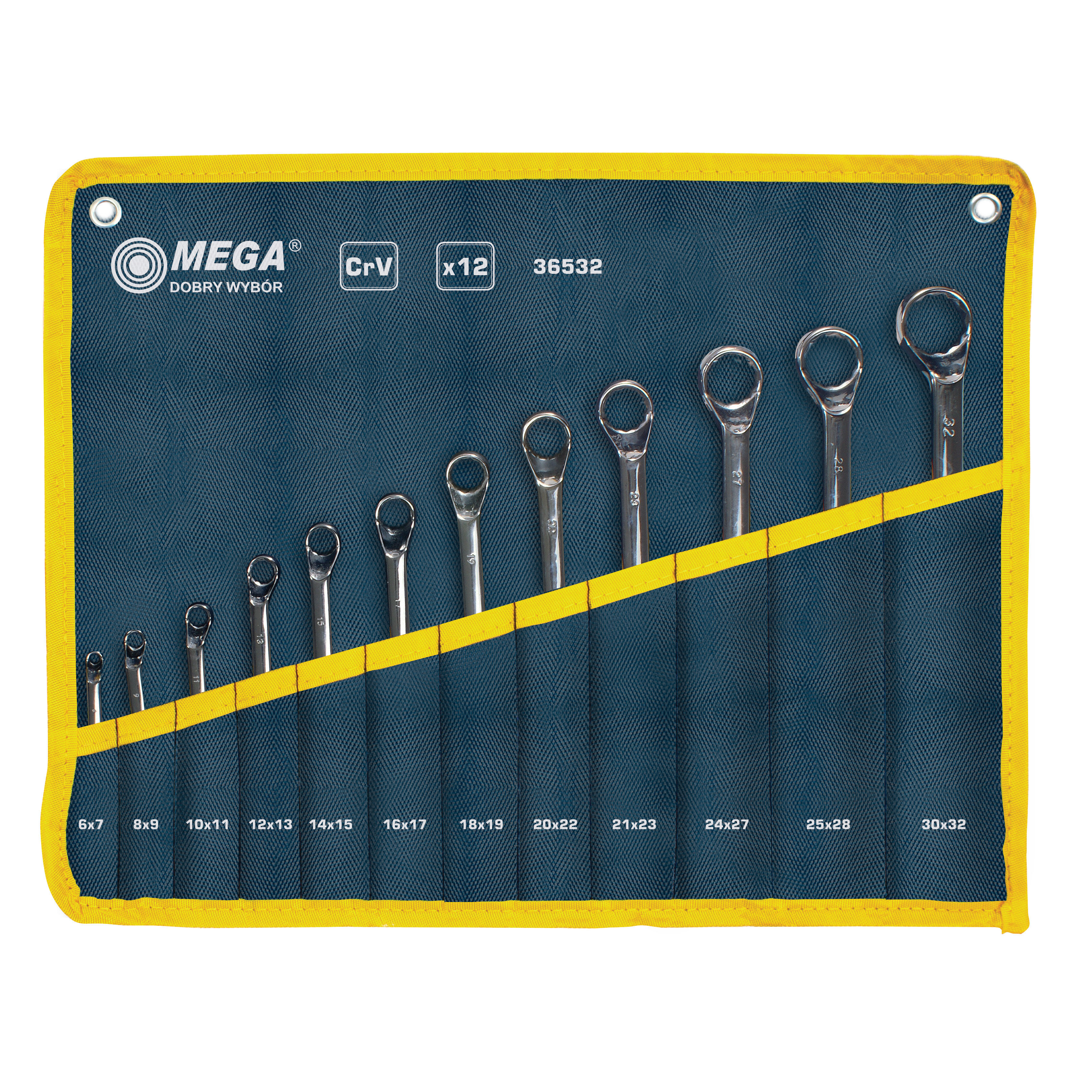 36532--Klucze oczkowe odgięte szt.12 (6*7-30*32mm), cv
