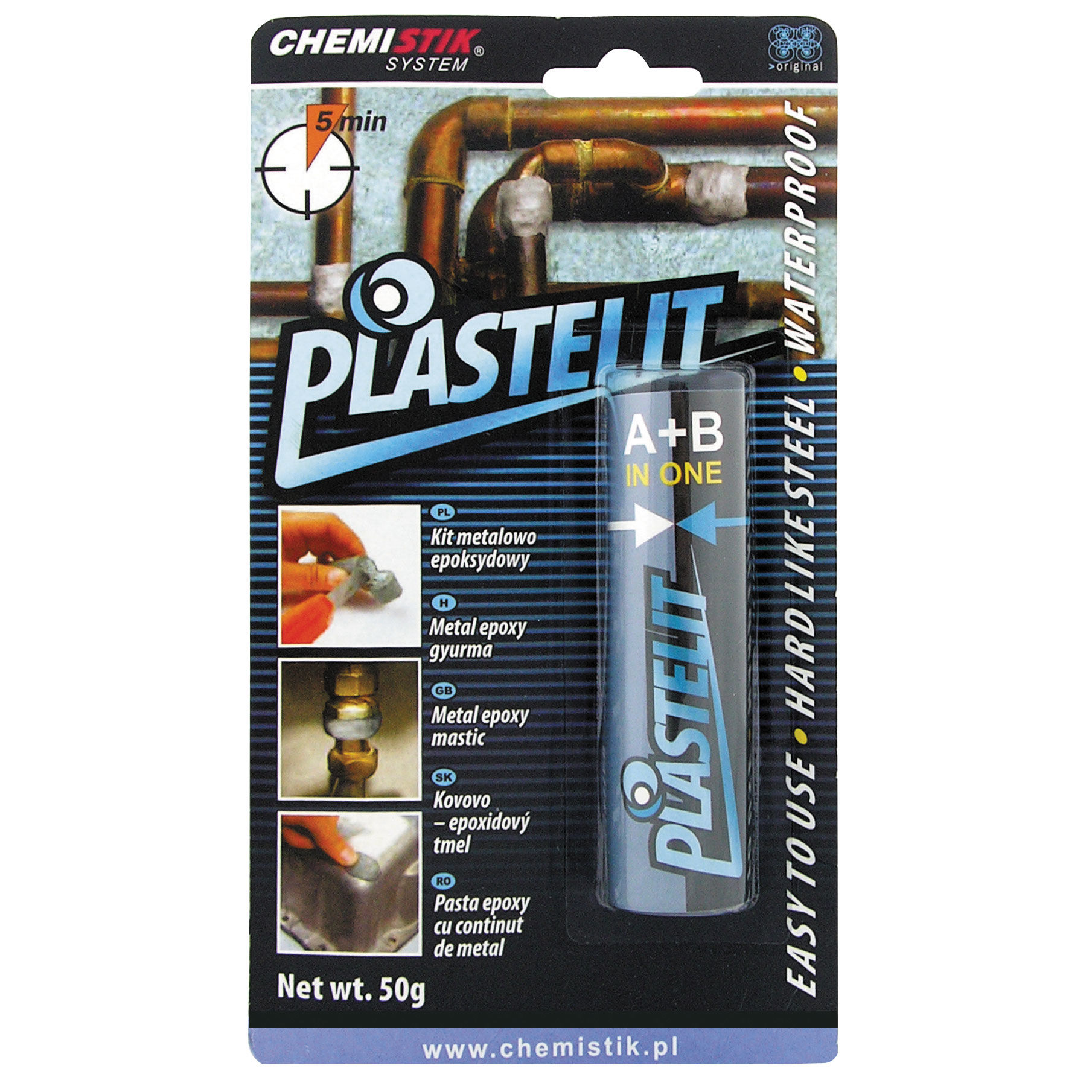 42051--PLASTELIT jest szybko łączącym dwuskładnikowym kitem epoksydowym przeznaczonym do wypełniania ubytk&amp;oacute;w w powierzchniach metalowych, ceramicznych oraz klejenia i uszczelniania. Doskonale wiąże metale, ceramikę, szkło i niekt&amp;oacu