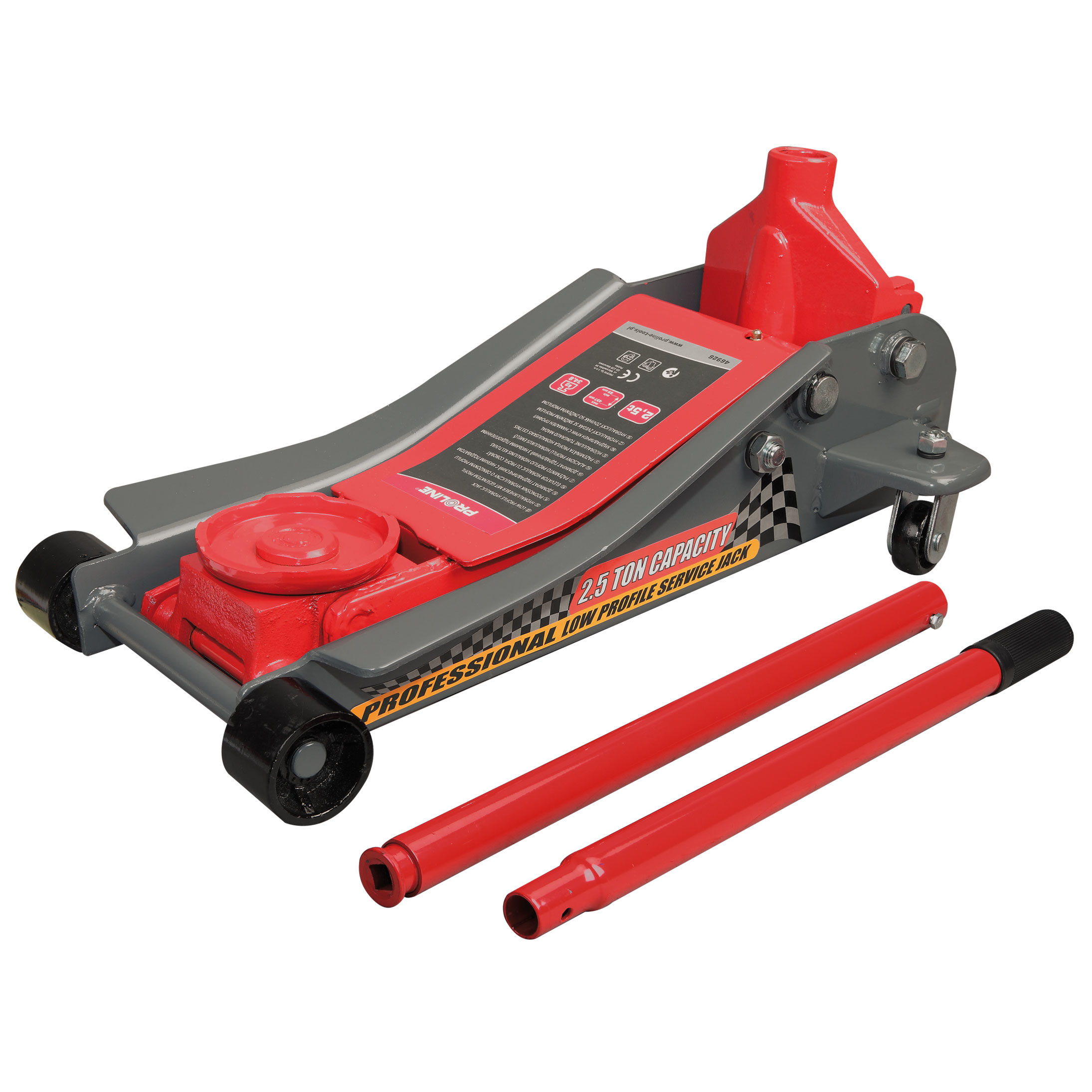 46926--46926 Podnośnik samochodowy o niskim profilu, 2.5t , 89-457 mm, ProlineSpecyfikacja:Niski profil lewarka samochodowego umożliwia podnoszenie r&amp;oacute;wnież samochod&amp;oacute;w o niskim zawieszeniu, samochod&amp;oacute;w sportowych, 