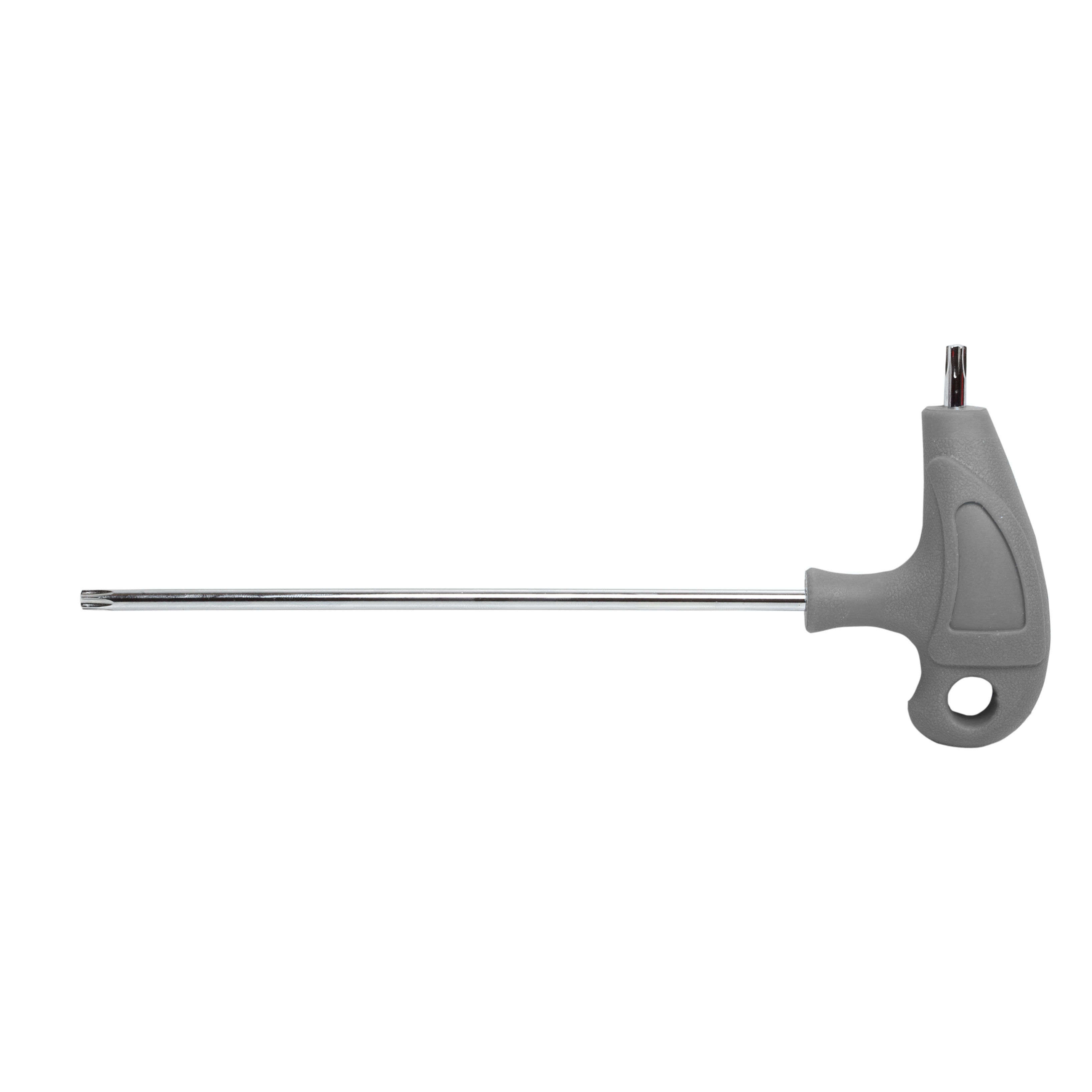 48550--48550 Klucz Torx Security T9 z rękojeścią plastikową typu T ProlineKlucz trzpieniowy TORX SECURITYErgonomiczna rękojeśćRękojeść plastikowa typu TTrzpienie wykonano ze stali S2Twardość 56-60 HRCRozmiary: T6-T50