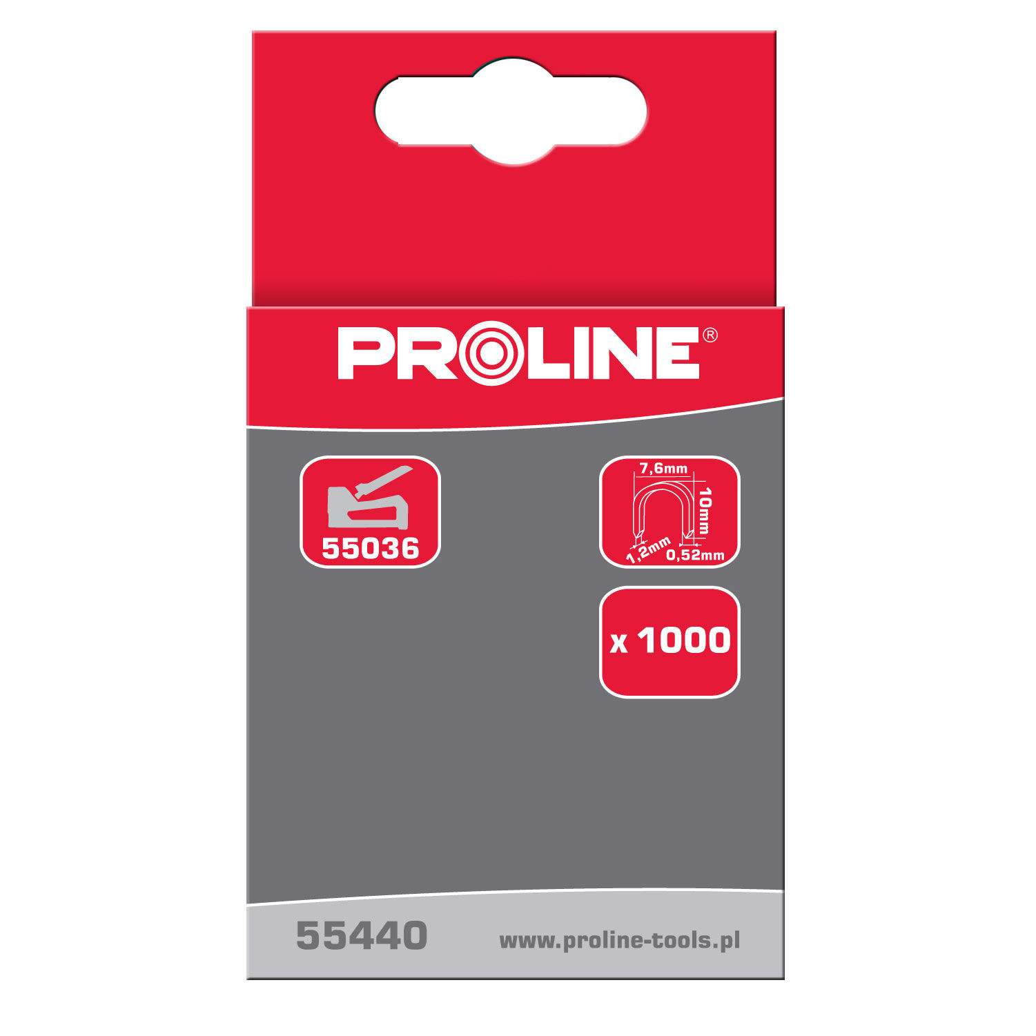 55442--Zszywki półokrągłe typ l, 12mm, 7,6*1,2mm, 1000 szt, proline