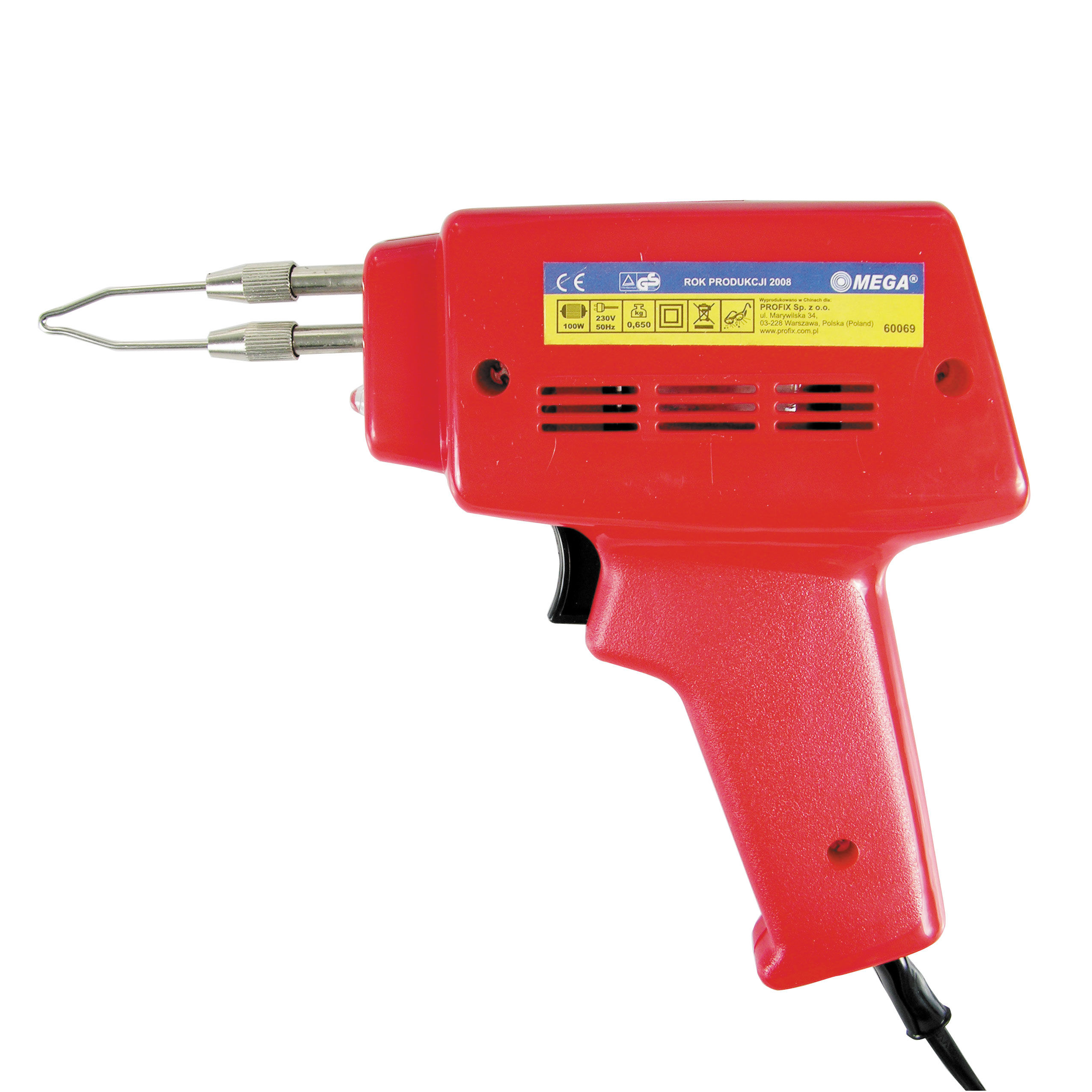 60069--60069 Lutownica pistoletowa transformatorowa 100W 230V, MegaDane techniczne:Producent: MegaMoc: 100VWaga: 0,714g