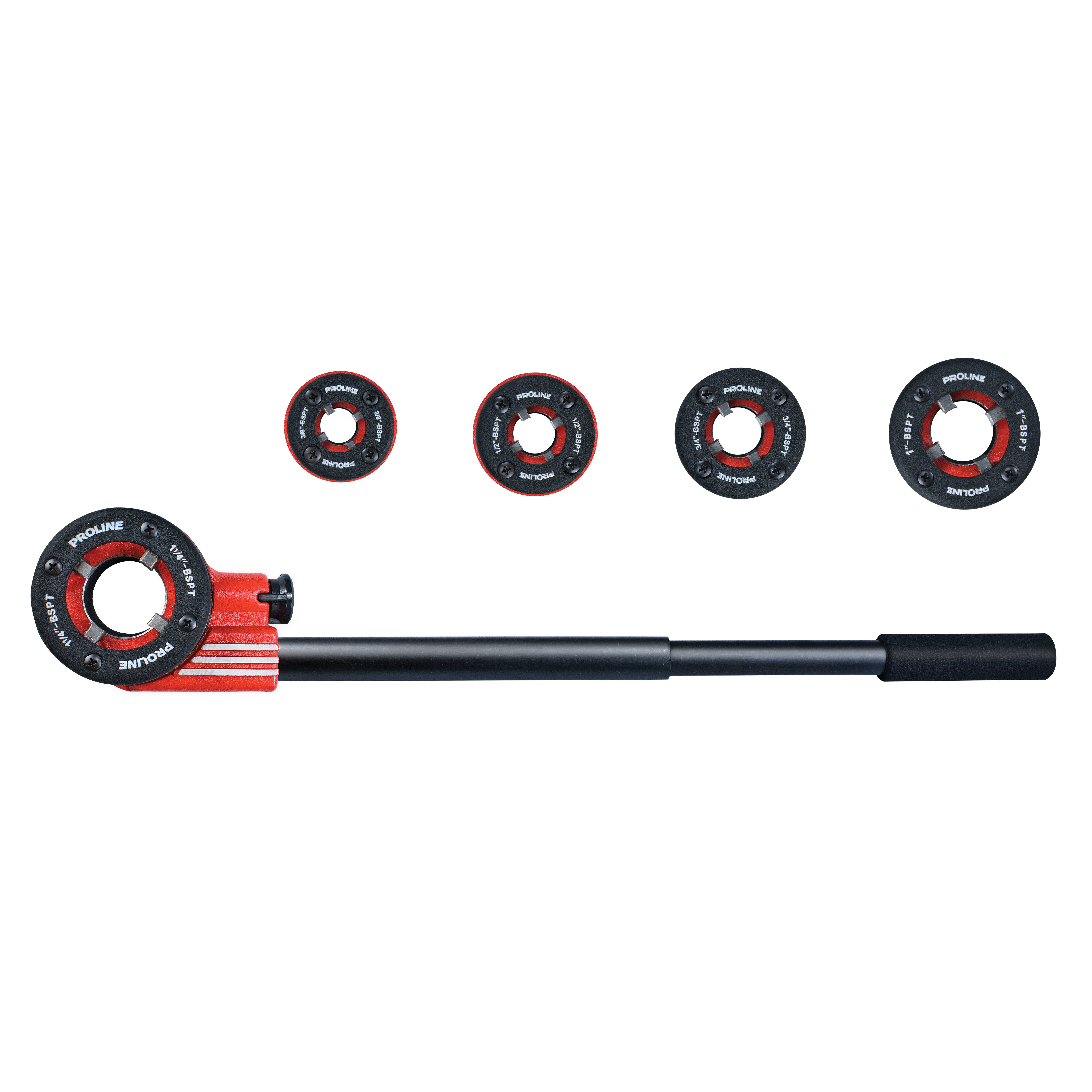 67206--67206 Gwintownica 1/2, 3/4, 1,1 1/4 cala ProlineGłowice gwintownic z nożami ze stali 9Cr2 o twardości 60 HRCCharakterystyka produktu:Profesjonalny zestaw gwintownic do rur o średnicy:Gwintownica 1/2"Gwintownica 3/4"Gwintownica 1"Gwinto