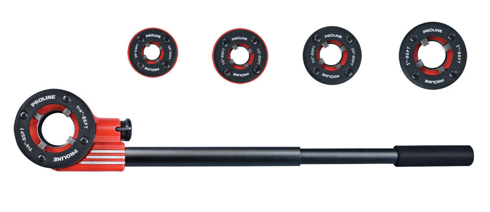 67207--67207 Gwintownica 3/8,1/2, 3/4, 1, 1 1/4 cala, ProlineGłowice gwintownic z nożami ze stali 9Cr2 o twardości 60 HRCCharakterystyka produktu:Profesjonalny zestaw gwintownic do rur o średnicy:Gwintownica 1/2"Gwintownica 3/4"Gwintownica 1"