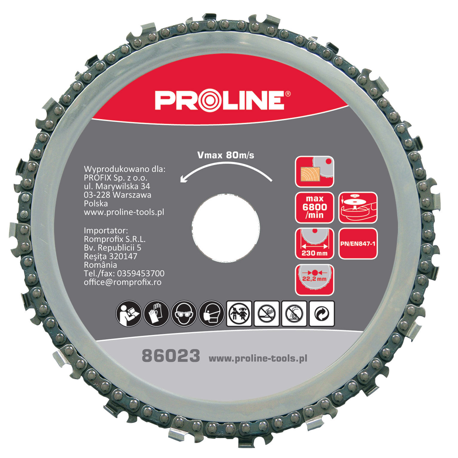 86023--Tarcza łańcuchowa do drewna 230mm proline