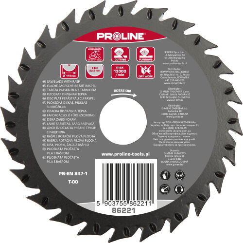 86223--Tarcza płaska piła z tarnikiem grube zęby230mm proline