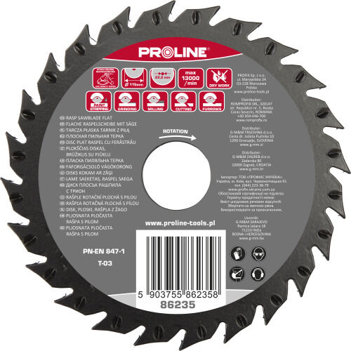 86235--Tarcza płaska tarnik grube zęby z piłą 115mm proline