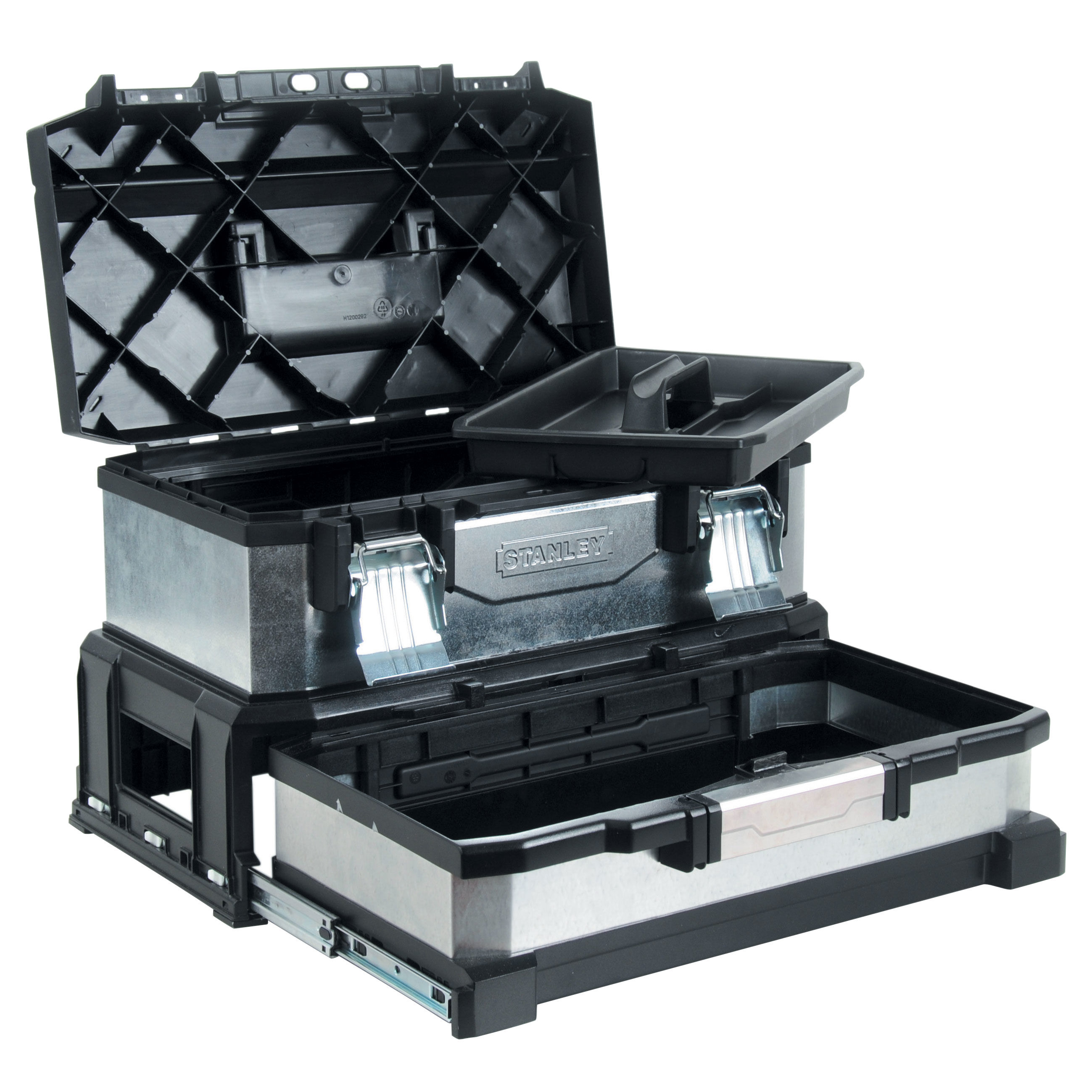 958301--Specyfikacja:Skrzynia z wysuwaną szufladąWygodny, szeroki uchwytSzuflada o wysokości 10 cm, zamocowana na prowadnicach kulkowychDuże, wygodne klamry zamykająceSzuflada zamykana na jeden centralny zatrzaskGalwaniczne pokrycie metalowych częściRozmiar: