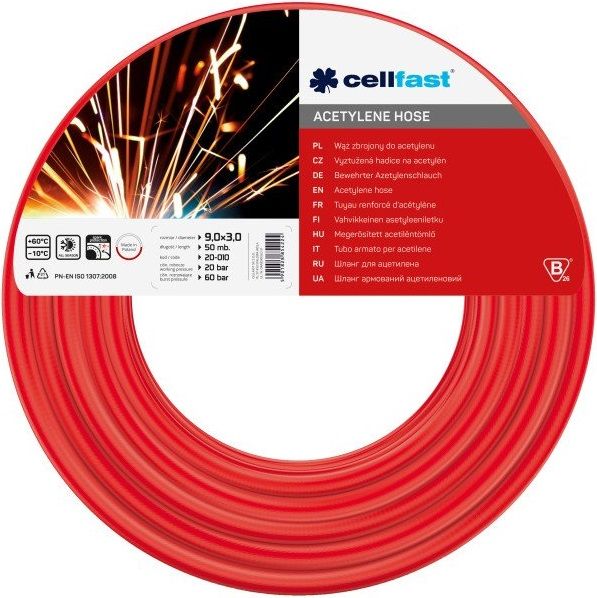 CF20682S--Wąż do acetylenu fi=9,0mm dł.60m szpula