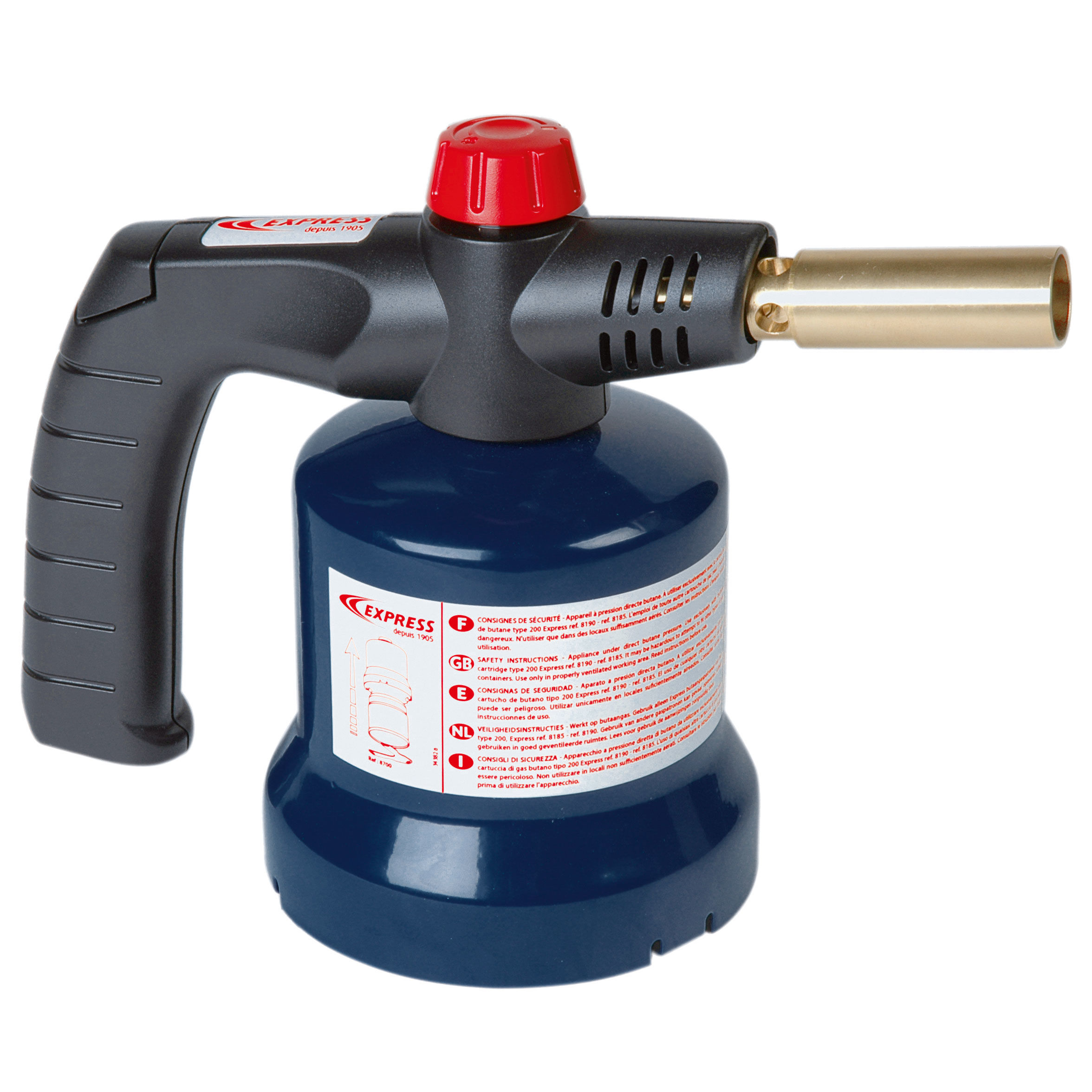 E8700--E8700 Lampa lutownicza, temperatura 1850 st. C, ExpressCechy:Lampa przeznaczona do lutowania, luzowania zapieczonych śrub lub nawet do rozpalania grilla zamiast podpałkiIdealna do instalacji grzeczych, sanitarnych, klimatyzacyjnychMosiężna konstrukcj