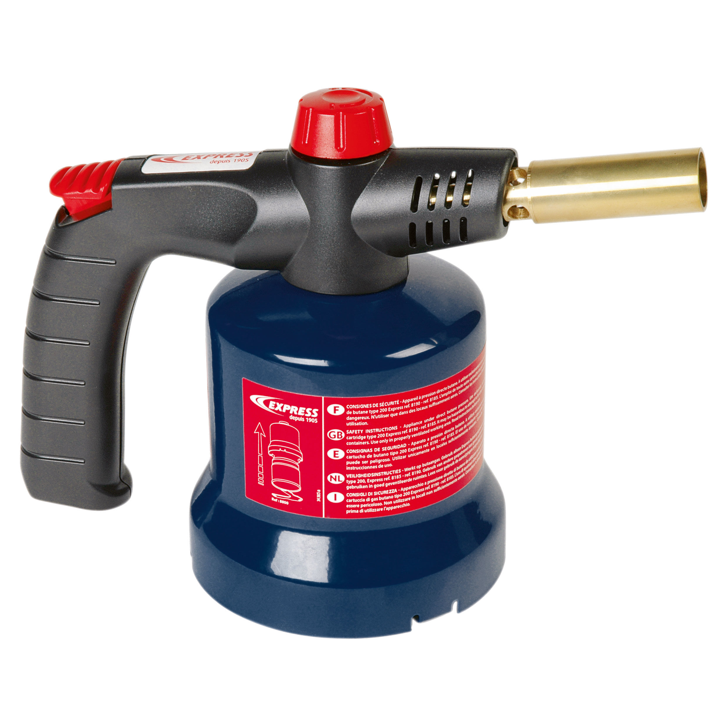 E8800--E8800 Lampa lutownicza Piezo, temperatura 1850 st. C, ExpressCechy:Lampa przeznaczona do lutowania, luzowania zapieczonych śrub lub nawet do rozpalania grilla zamiast podpałkiIdealna do instalacji grzeczych, sanitarnych, klimatyzacyjnychMosiężna kons