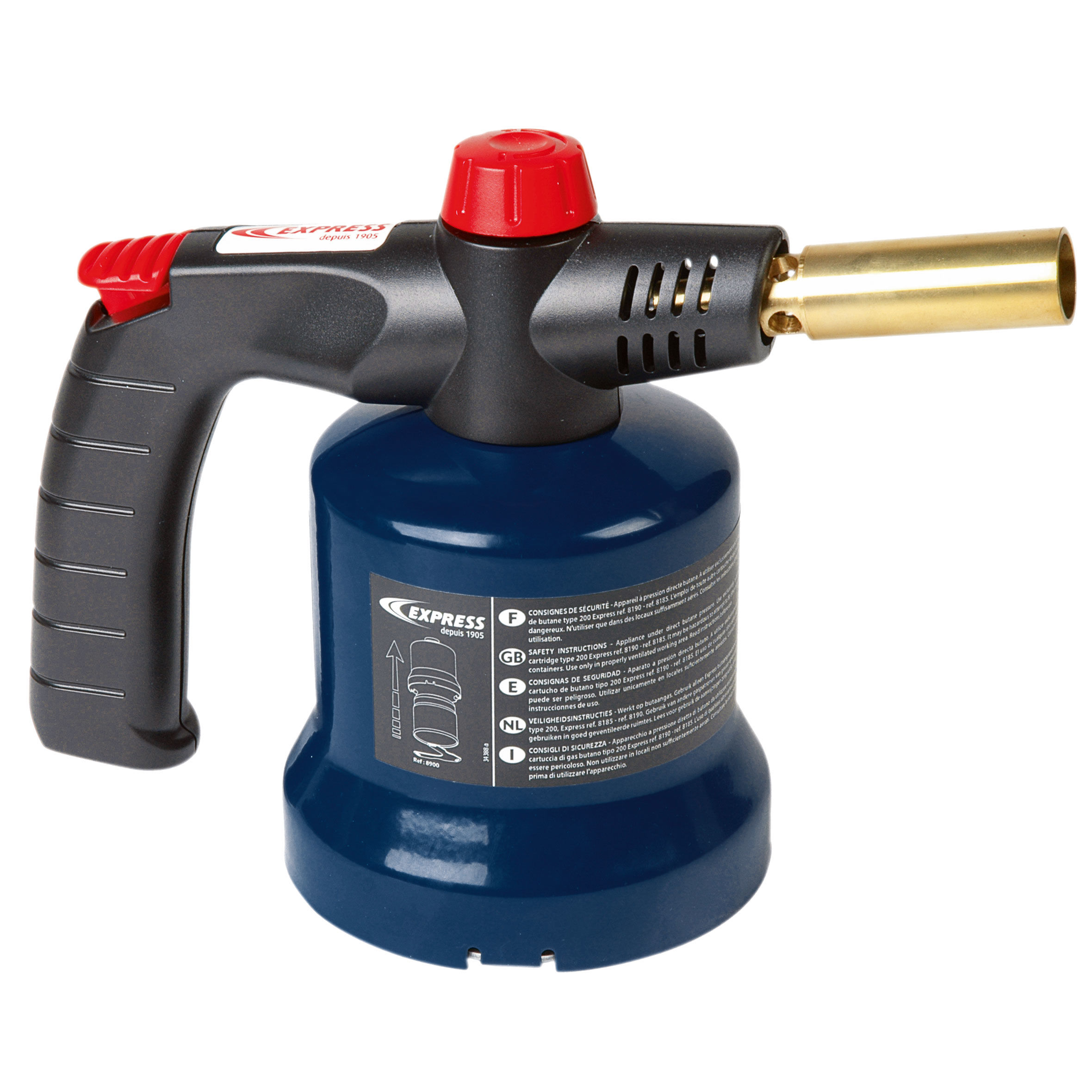 E8900--E8900 Lampa lutownicza z zapłonem Piezo, temperatura 1850 st. C, ExpressCechy:Lampa przeznaczona do lutowania, luzowania zapieczonych śrub lub nawet do rozpalania grilla zamiast podpałkiIdealna do instalacji grzeczych, sanitarnych, klimatyzacyjnychMo