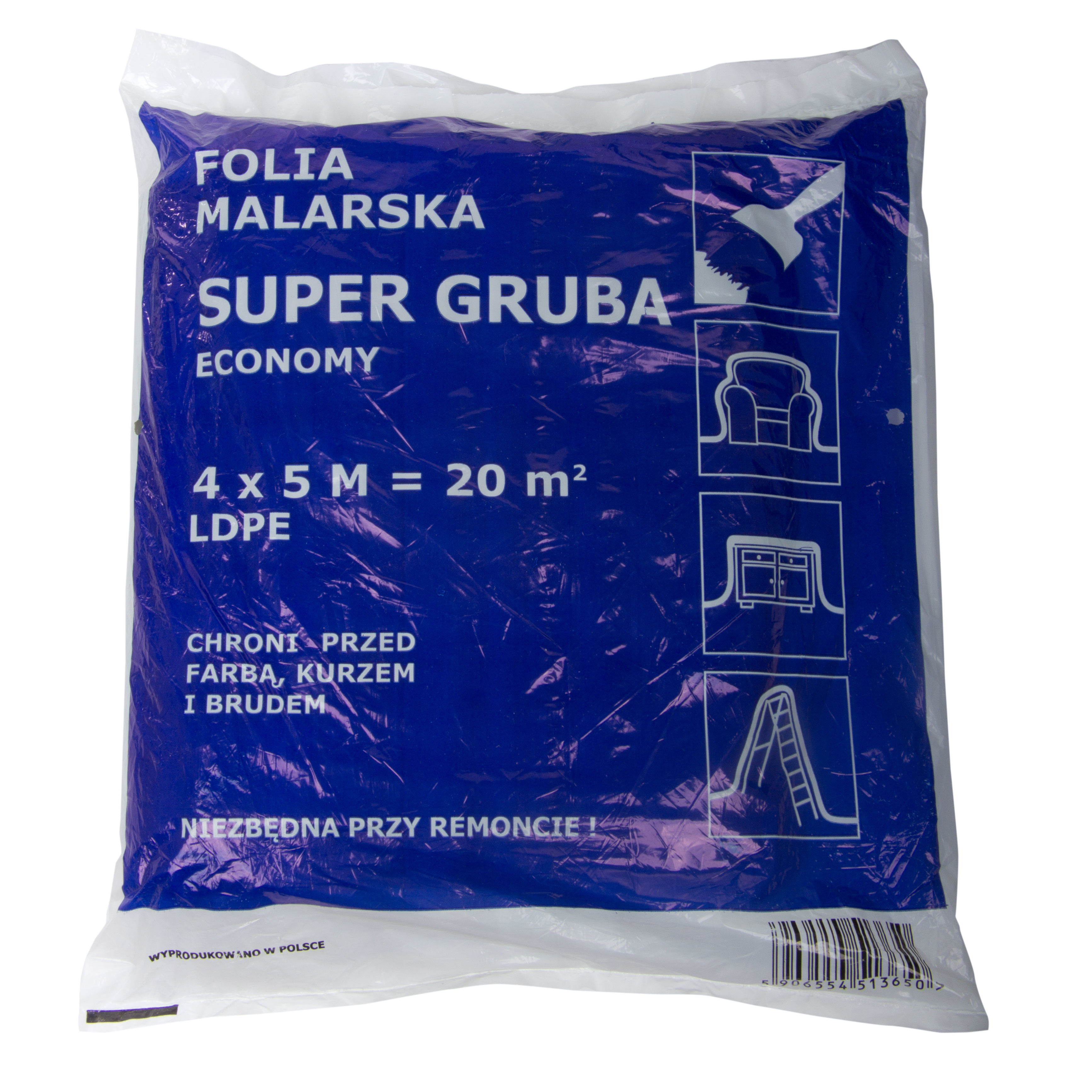 F60001--Folia budowlana ldpe 4*5m, extra mocna (grubość: ok.45 mikro-m)