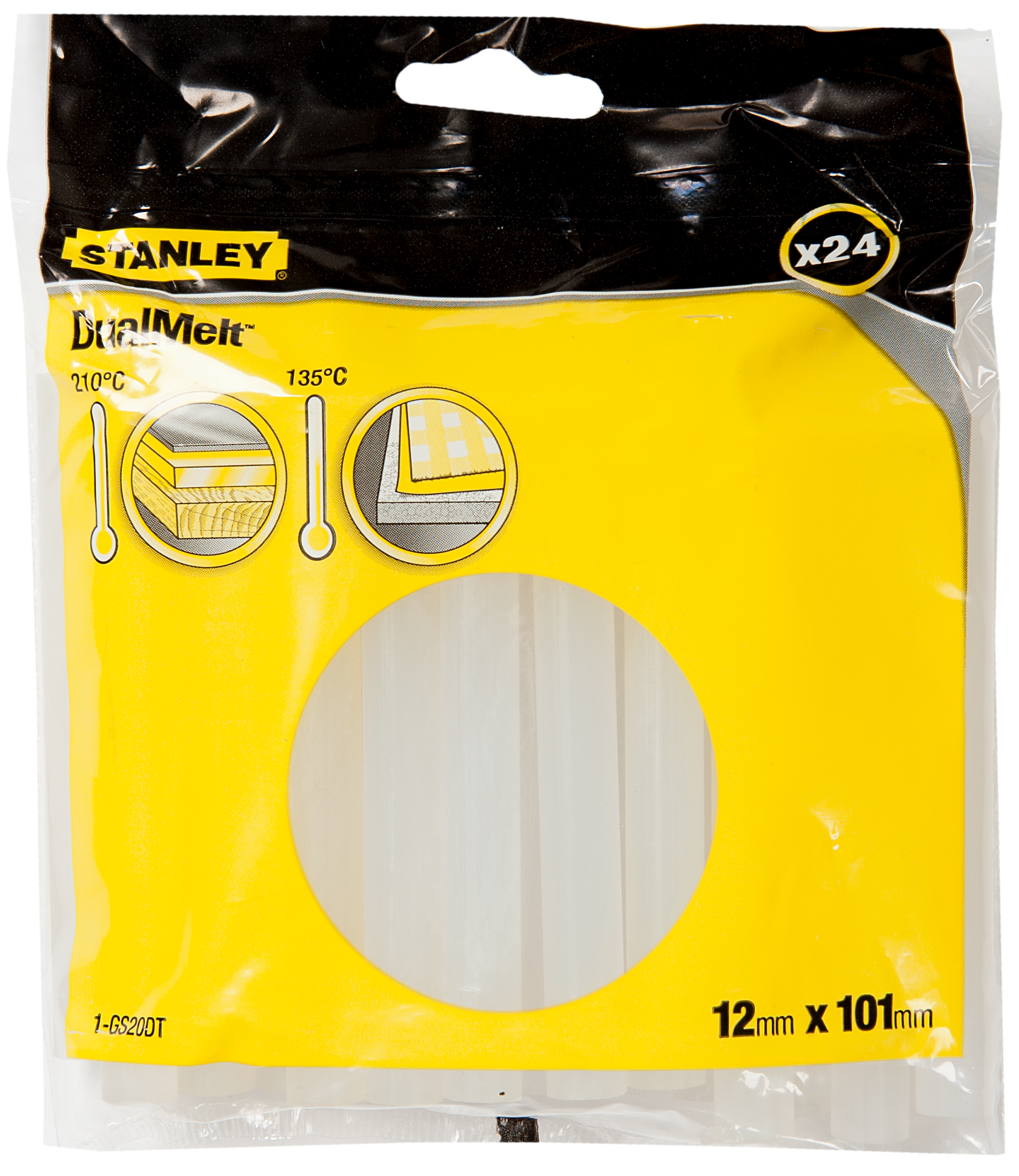 GS20DT1--GS20DT1 Klej termotopliwy 11mm, L:100mm, 24szt, Stanley 1-GS20DTMożliwość klejenia wrażliwych na ciepło materiał&amp;oacute;wŚrednica 11 mmDługość 100 mm