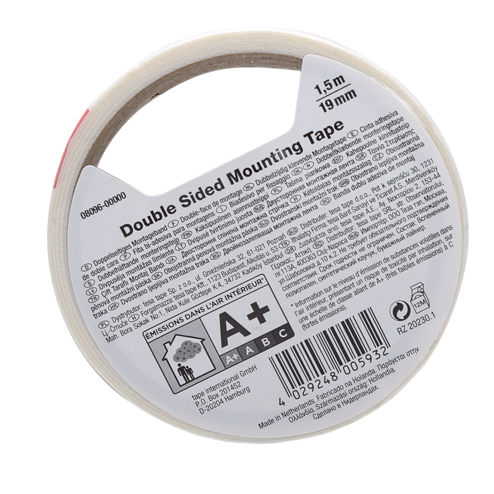 H0809600--Taśma montażowa piankowa do wnętrz 1,5m:19mm,