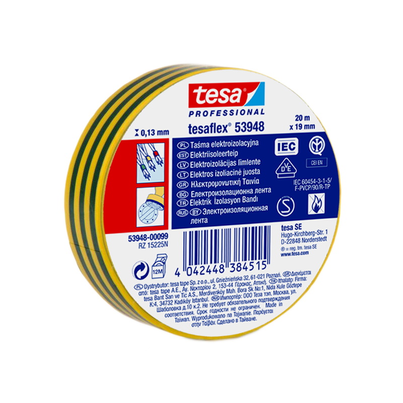 H5398806--Taśma izolacyjna Tesaflex&amp;reg;. Przeznaczona do izolowania przewod&amp;oacute;w i kabli, wiązkowania, znakowania, wzmacniania, zaklejania i zabezpieczania.Dane techniczne:Długość: 20 mSzerokość: 19 mmKolor: czarnyMateriał nośnika: delikat