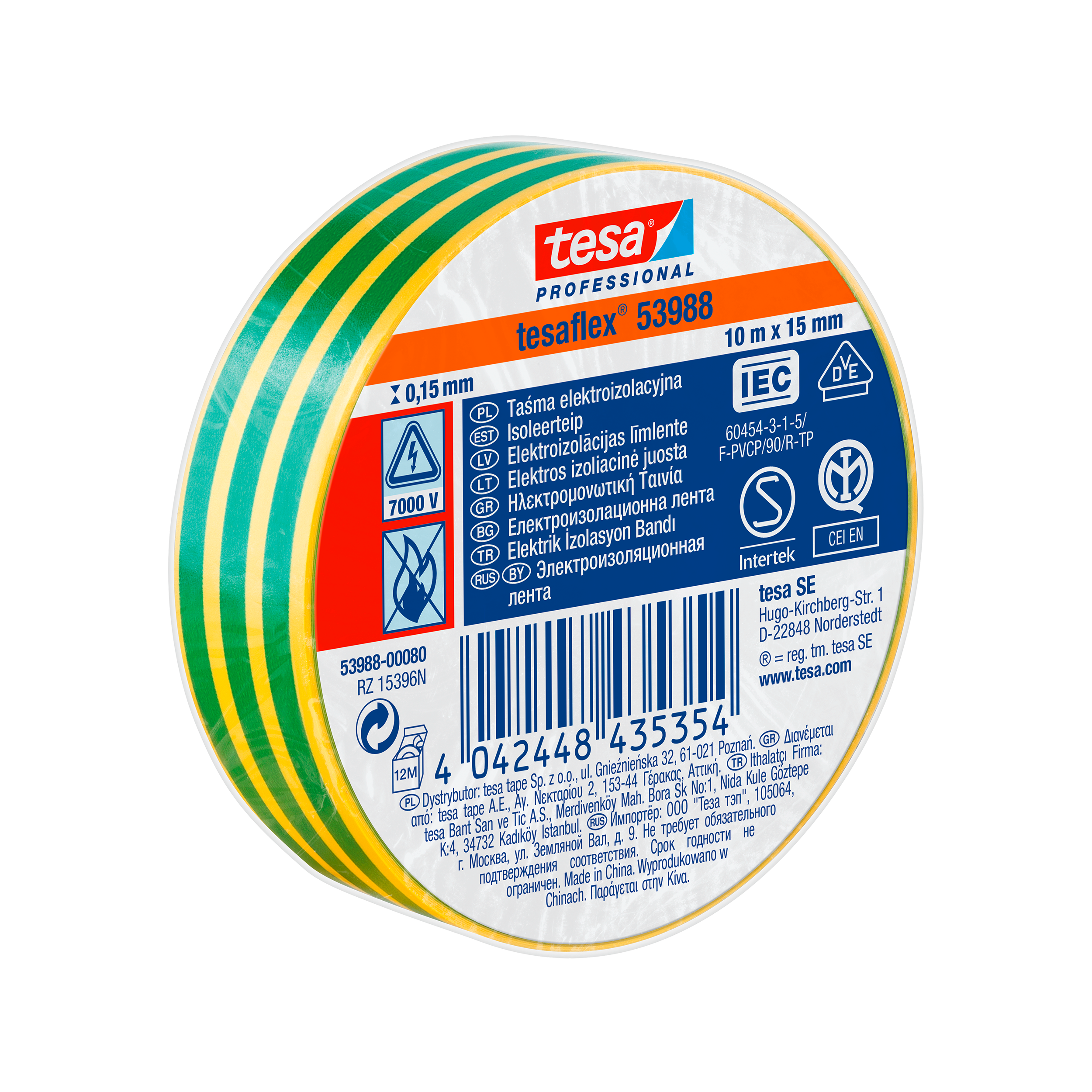 H5398880--Taśma elektroizol.5000v pcw 10m:15mm zielono-żółta (h5394704)