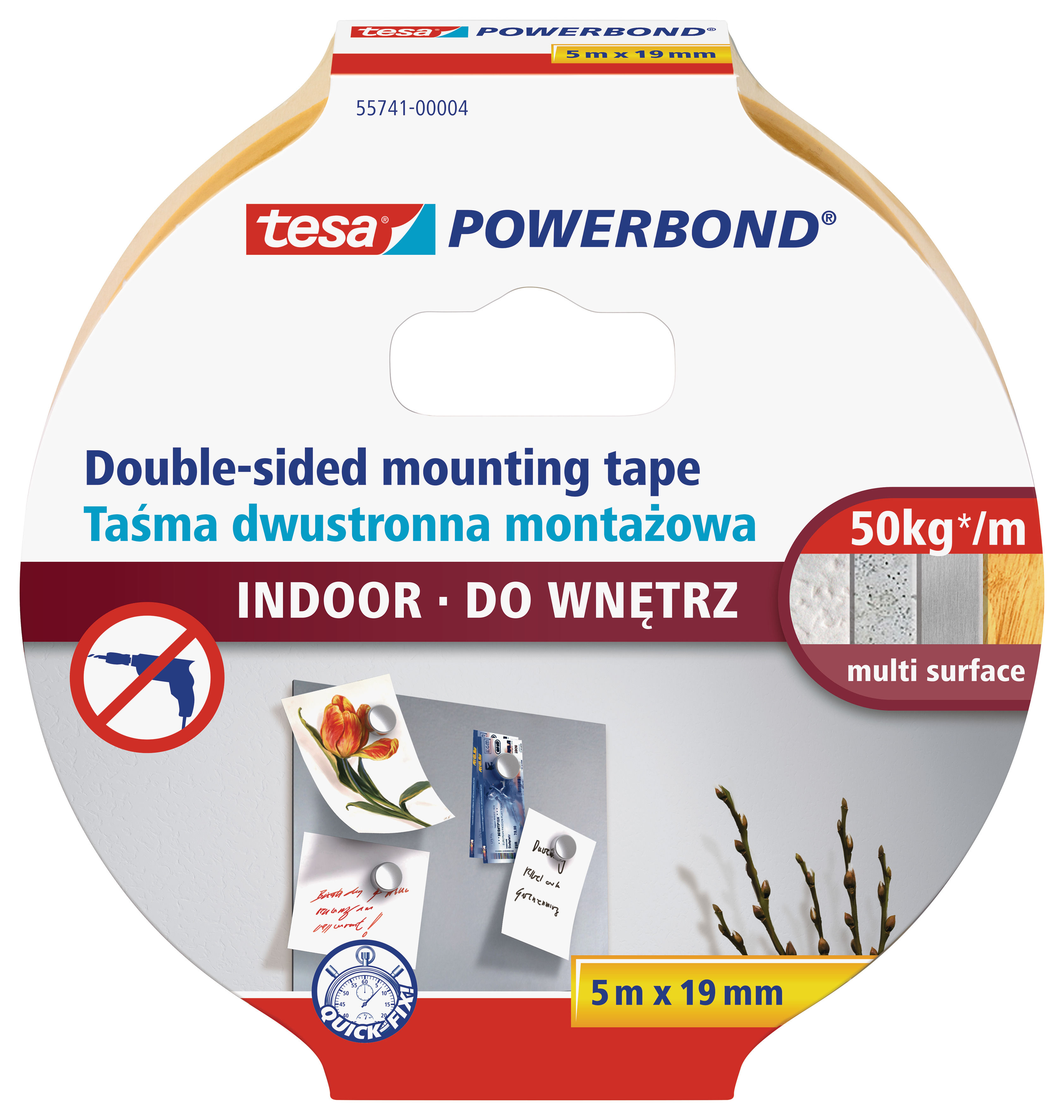 H5574104--Taśma montażowa powerbond przezroczysta do wnętrz 5m:19mm
