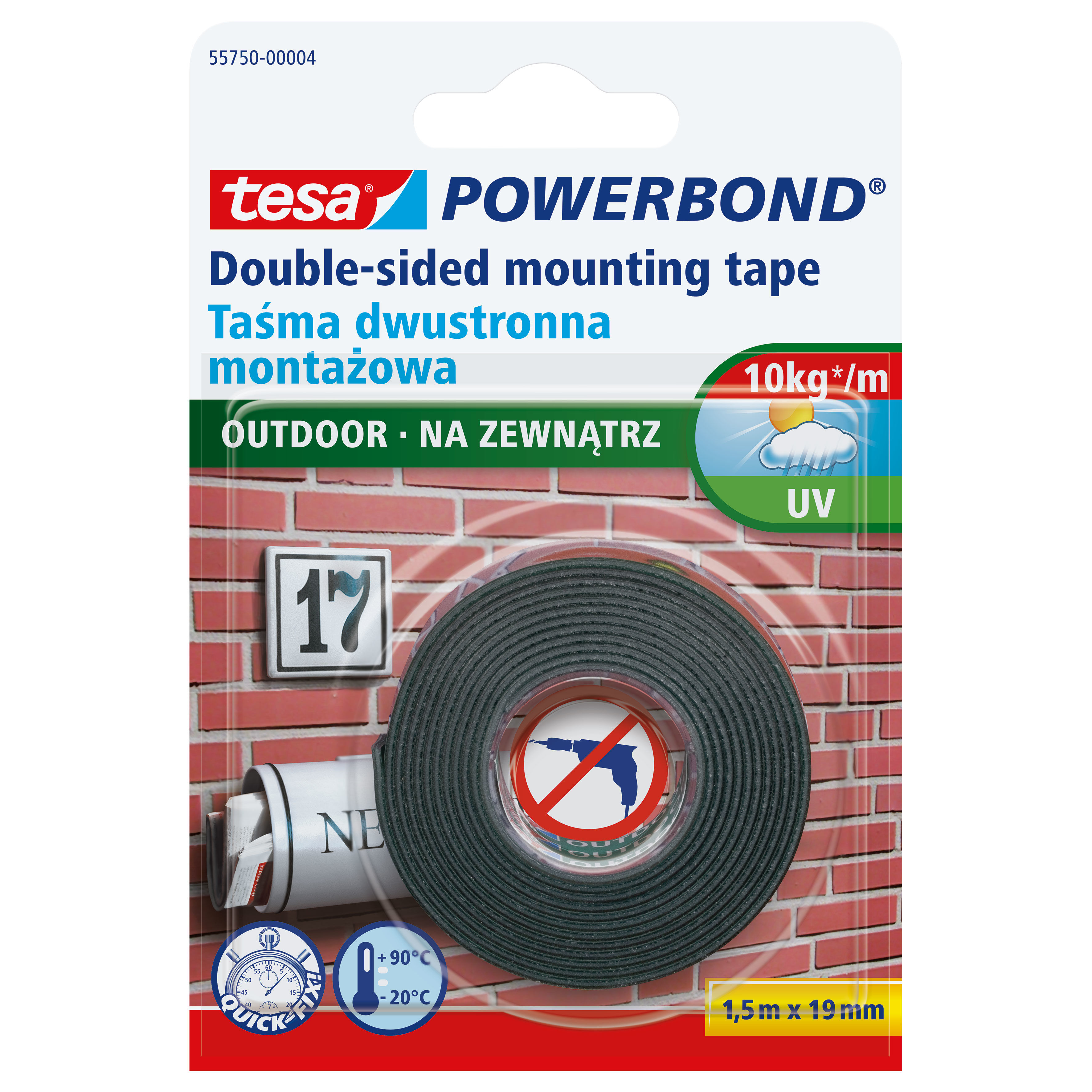 H5575004--Taśma montażowa powerbond na zew.1,5m:19mm (do 1kg na 10cm)