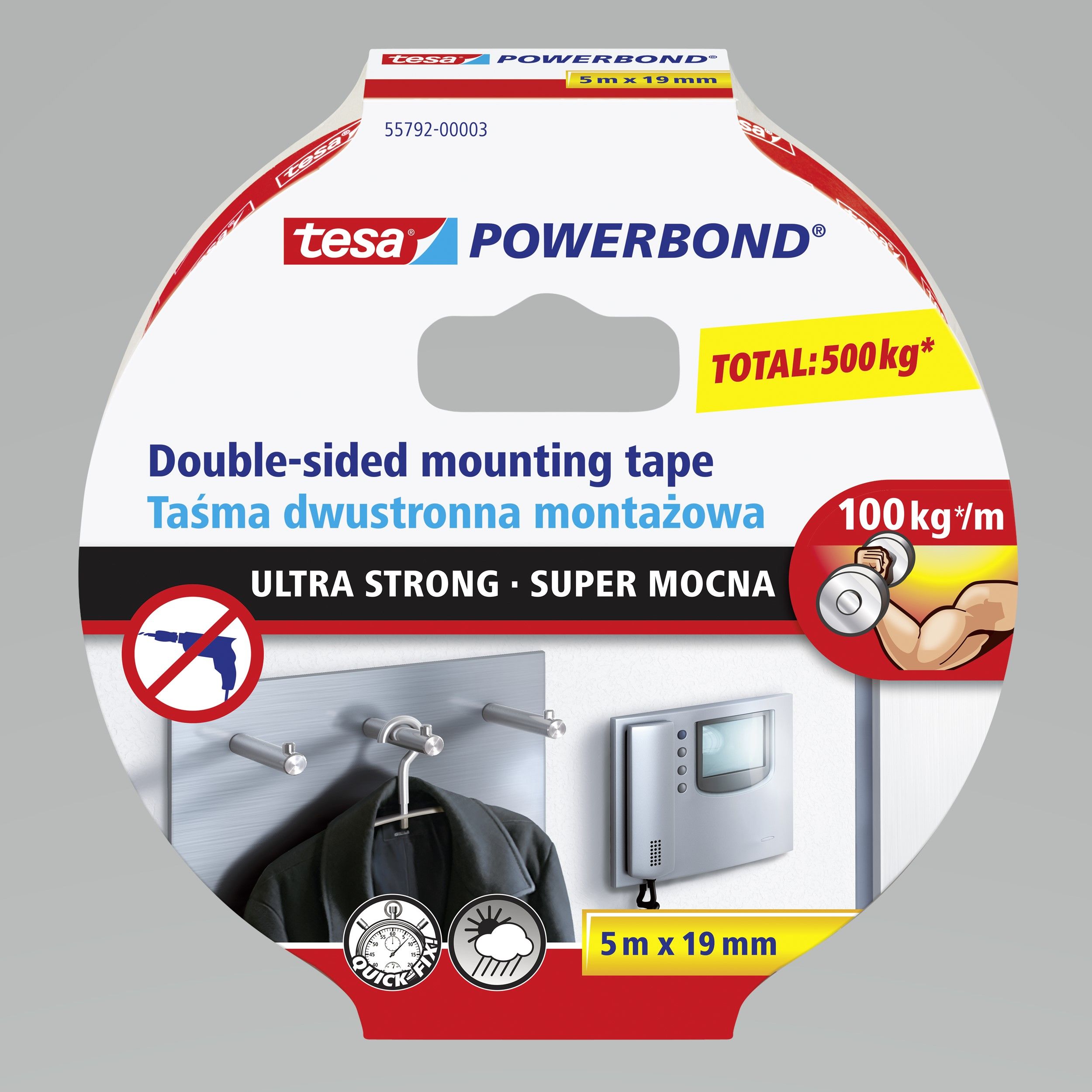 H5579203--H5579203 Taśma montażowa dwustronna Tesa Powerbond Super Mocna 55792Specyfikacja:Wyjątkowo mocna, wytrzymała dwustronna taśma montażowa przeznaczona do długotrwałego, bezpiecznegoi szybkiego mocowania r&amp;oacute;żnych przedmiot&amp;oacute;w