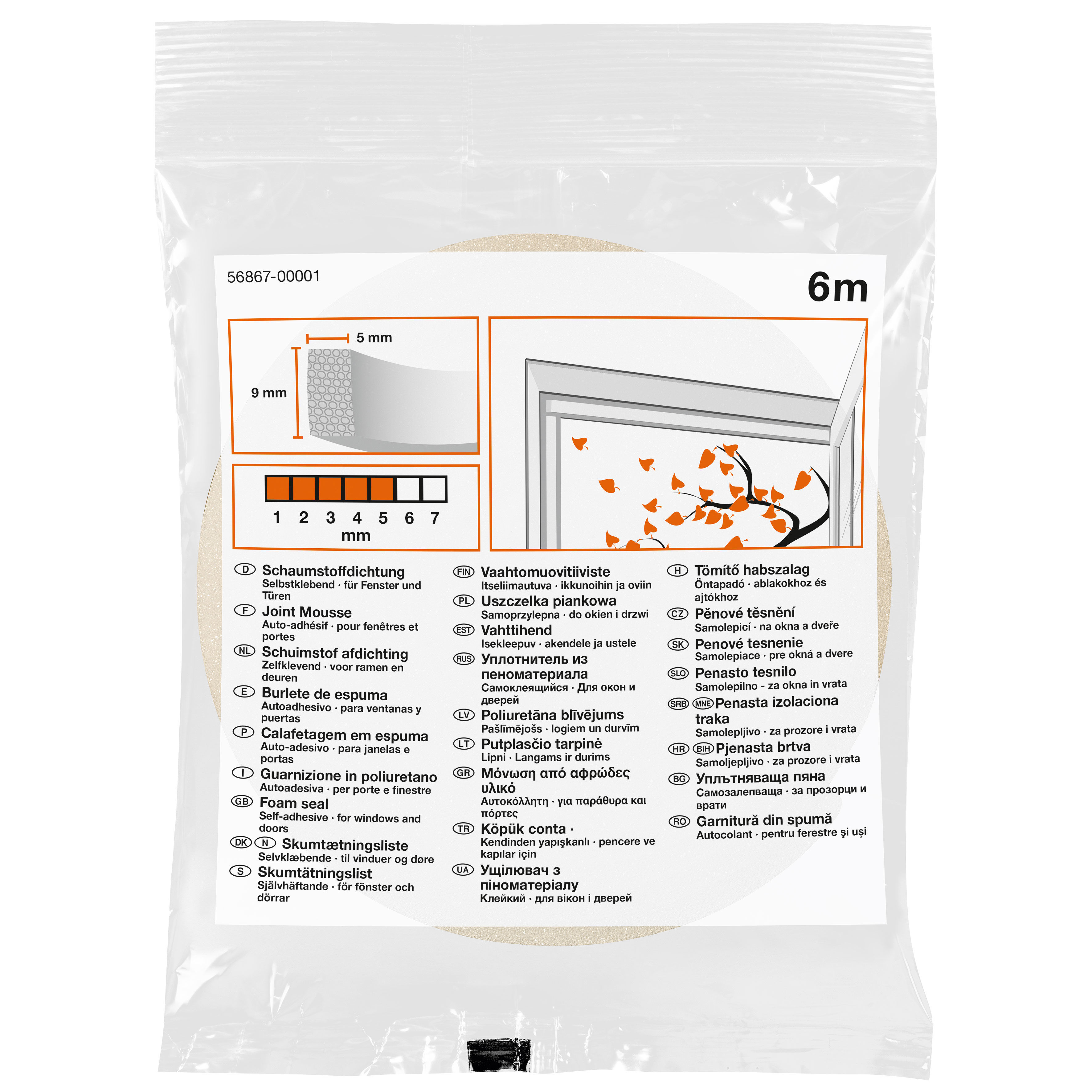 H5686701--Uszczelka piankowa 6m:9mm, biała