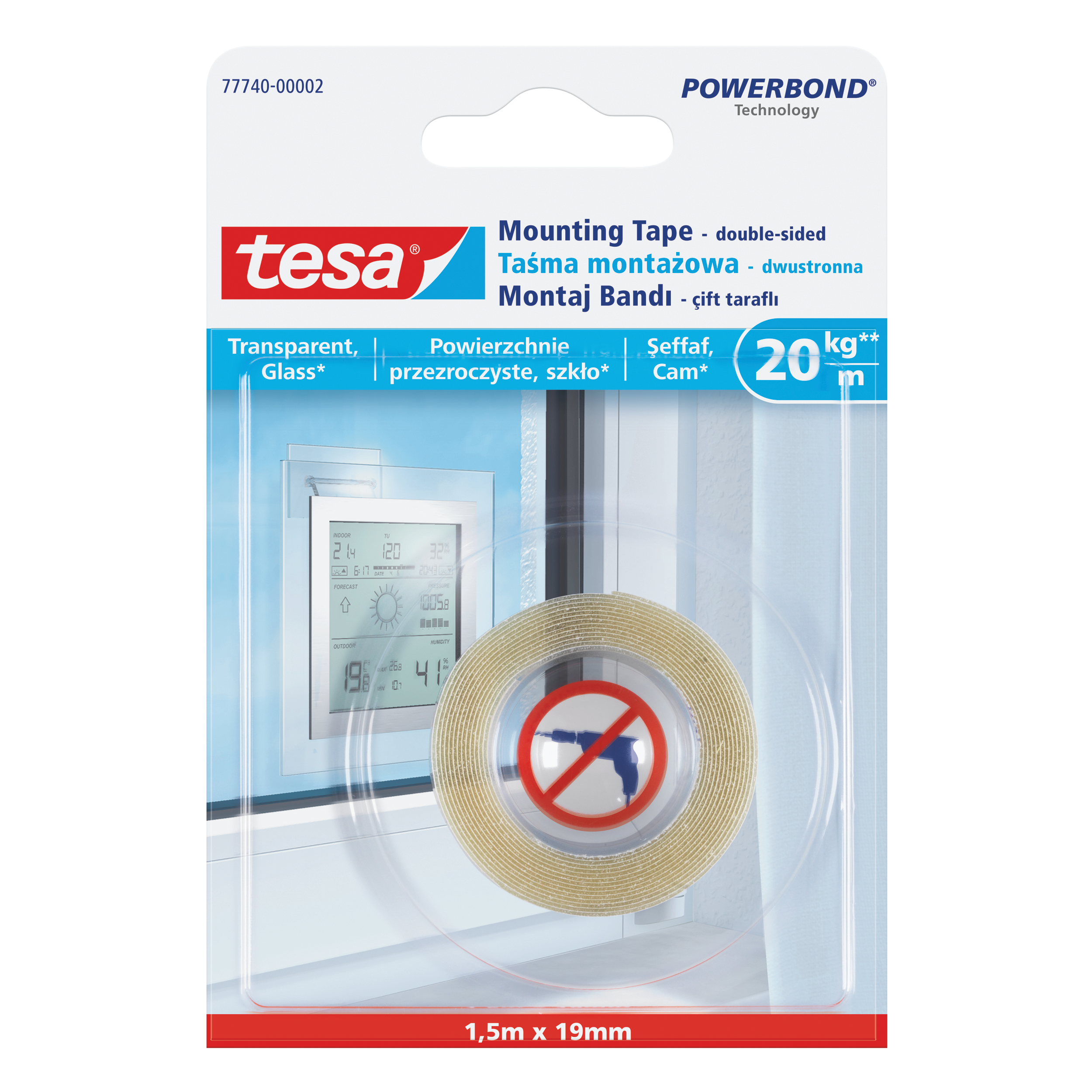 H7774002--Taśma montażowa 1.5m:19mm przezroczysta