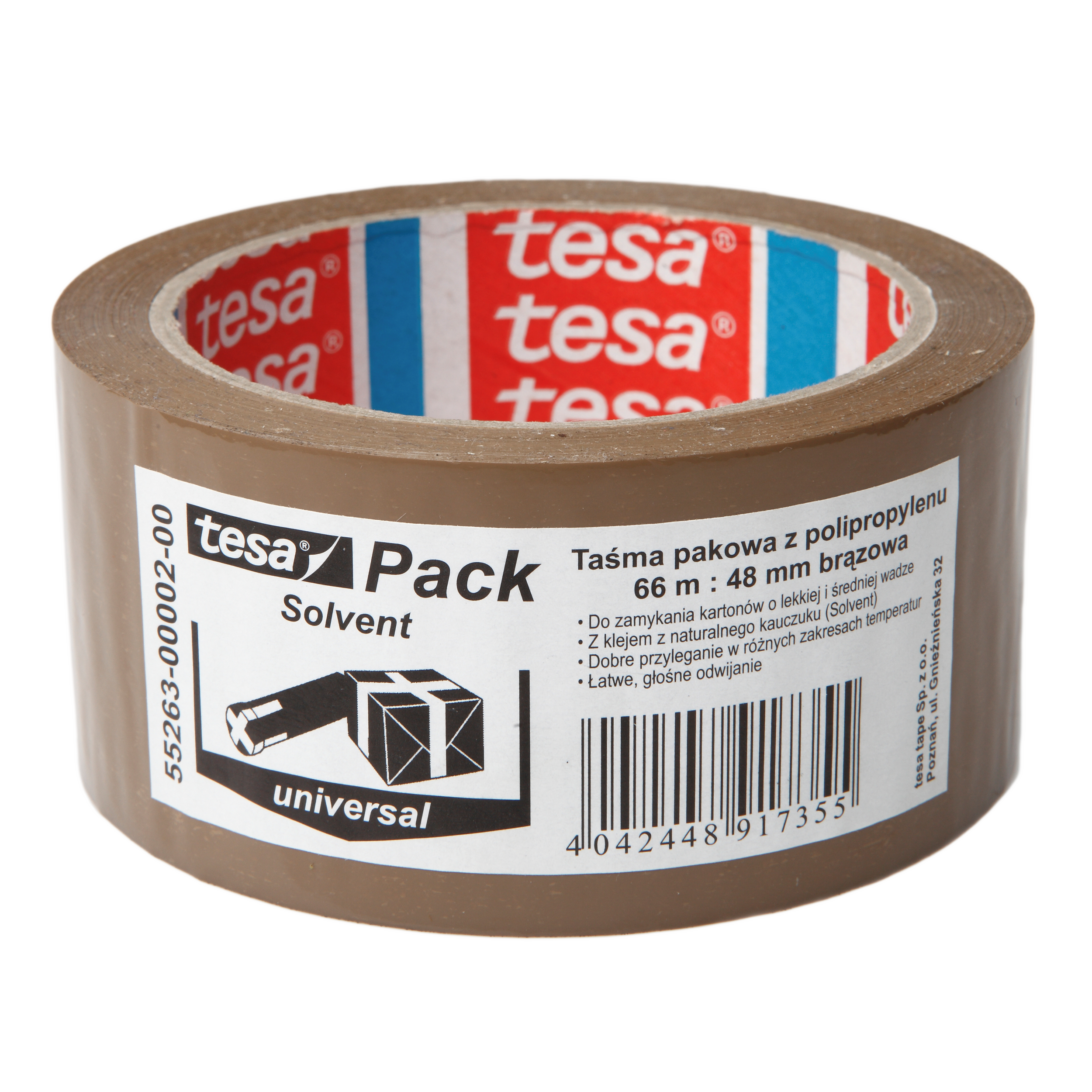HZ552632--Taśma pakowa solvent 66m:48mm, brązowa [opis cz/sk, pl]