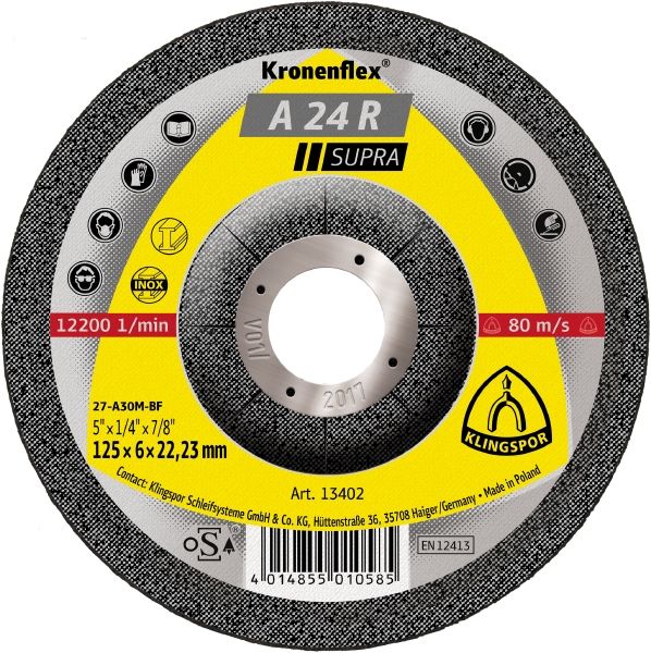 KL13402--Tarcza do szlifow.stal a24rsupr.125*6,0*22 wyp.szt.1(45434a)
