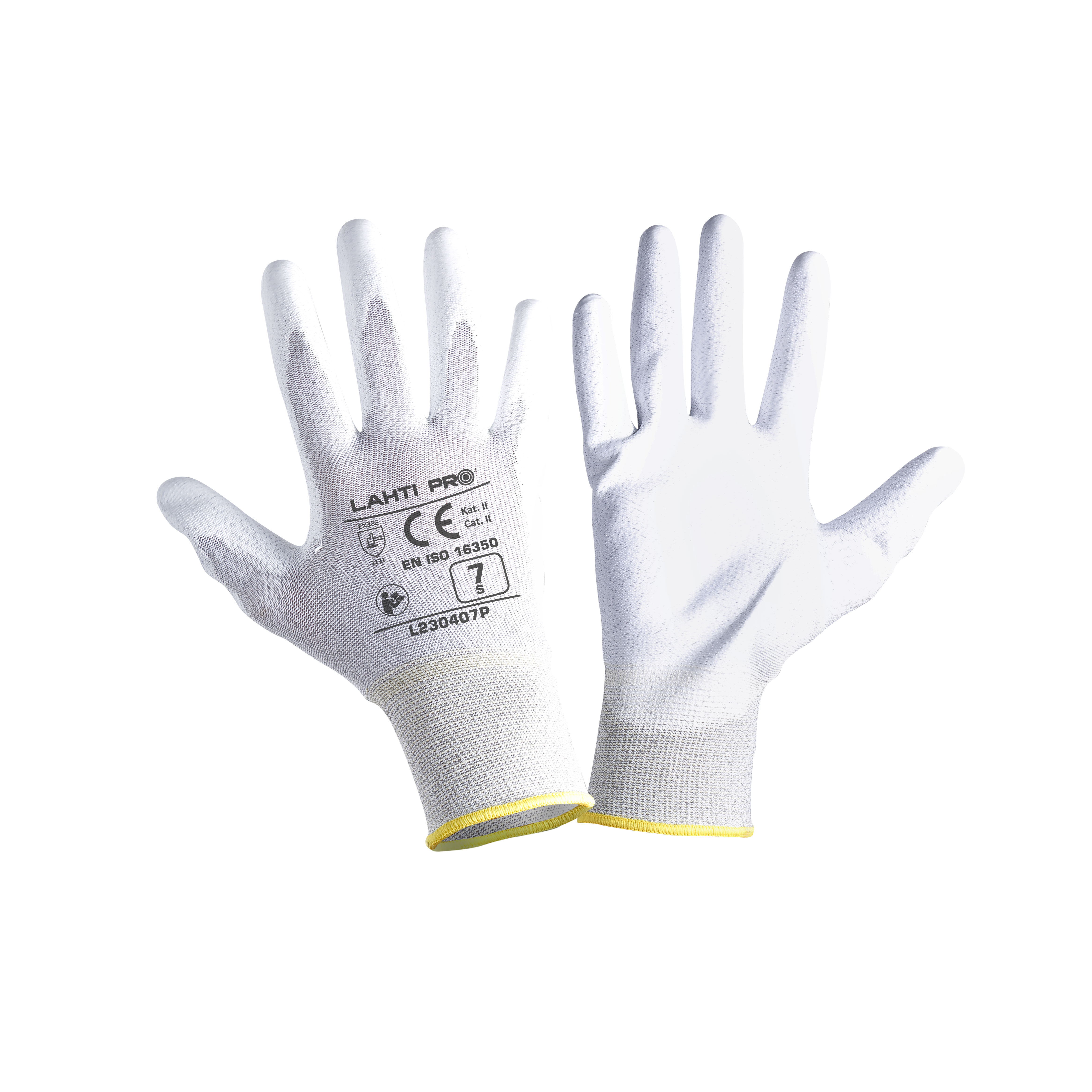 L230410K--Rękawice pu antystat. białe l230410p, karta, "10", ce, lahti