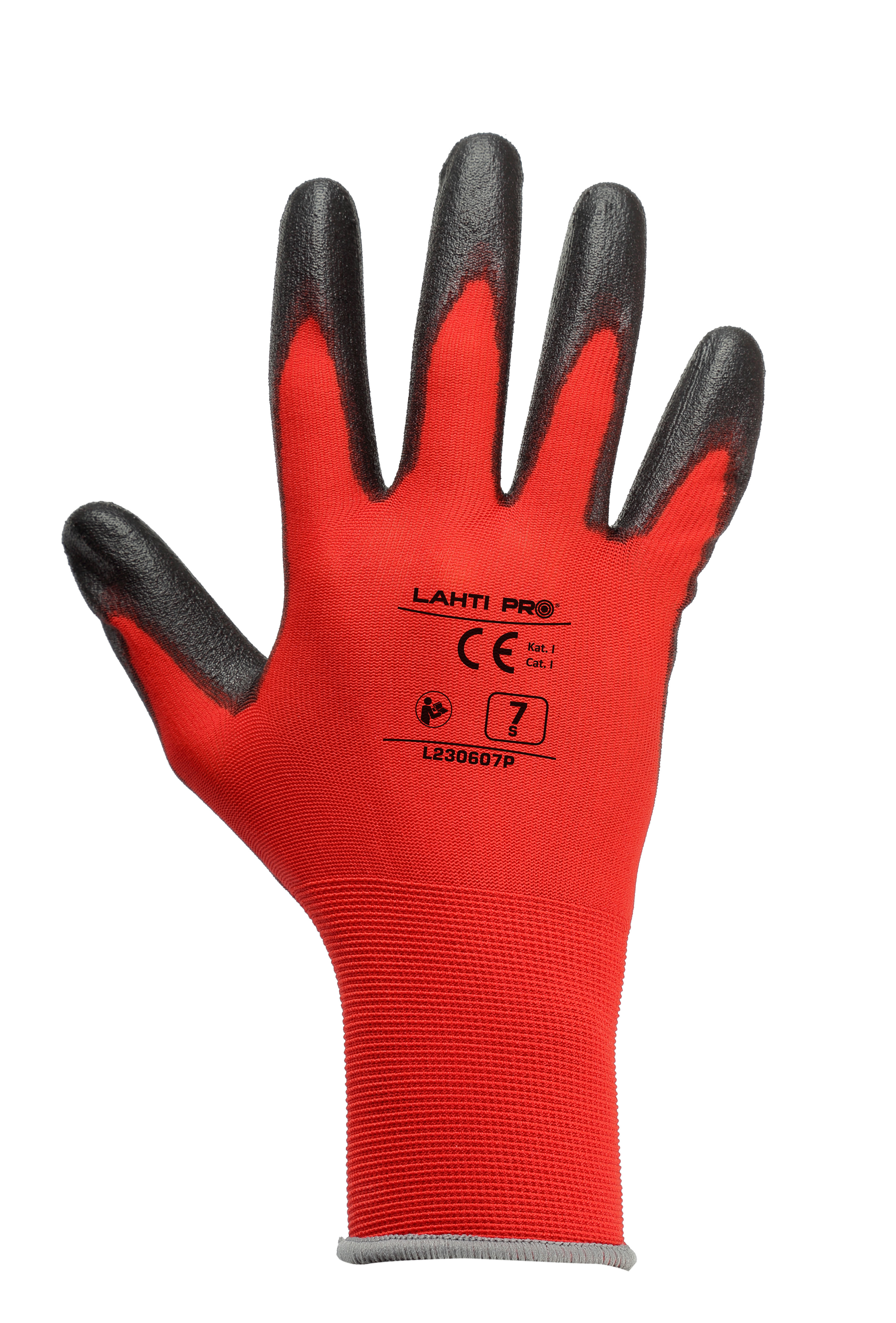 L230607K--Rękawice pu czarno-czerwone l230607p, karta, "7", ce, lahti